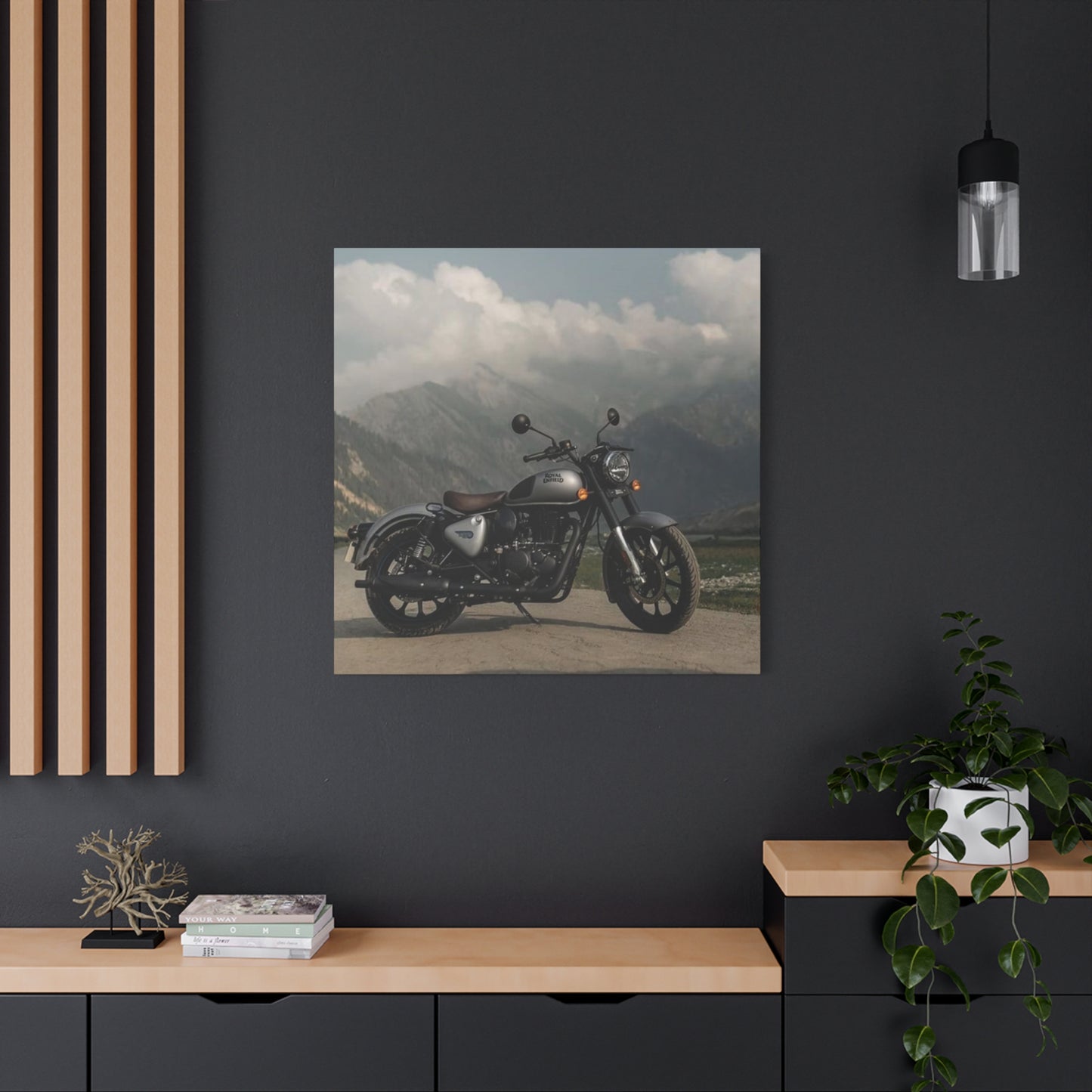 Gray Metal Classic Royal Enfield Motorcycle Wall Art & Canvas Prints