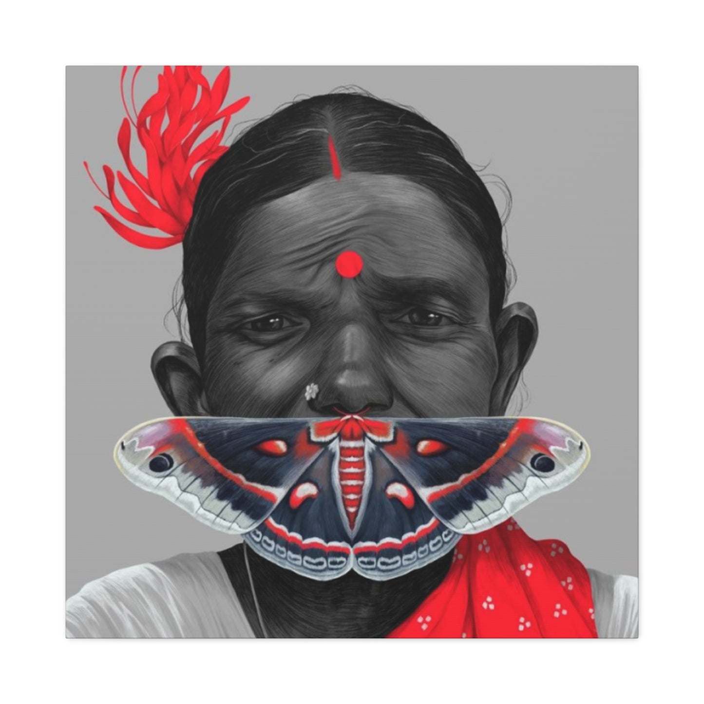 Old Indian Women with Butterfly Modernism Wall Art & Canvas Prints