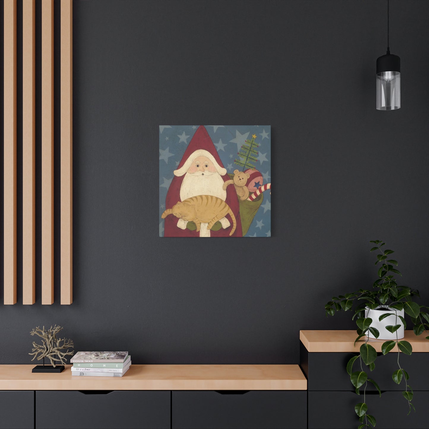 Santa With Cat And Gifts Kimble Warren Wall Art & Canvas Prints