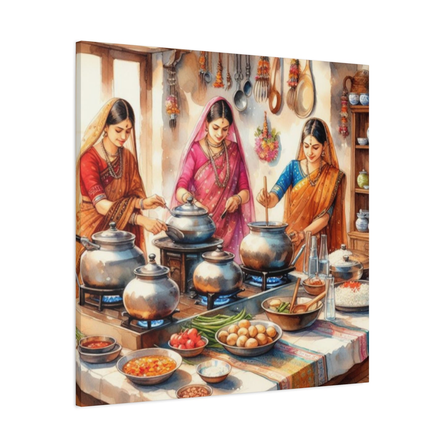 Indian Women Cooking Wall Art & Canvas Prints