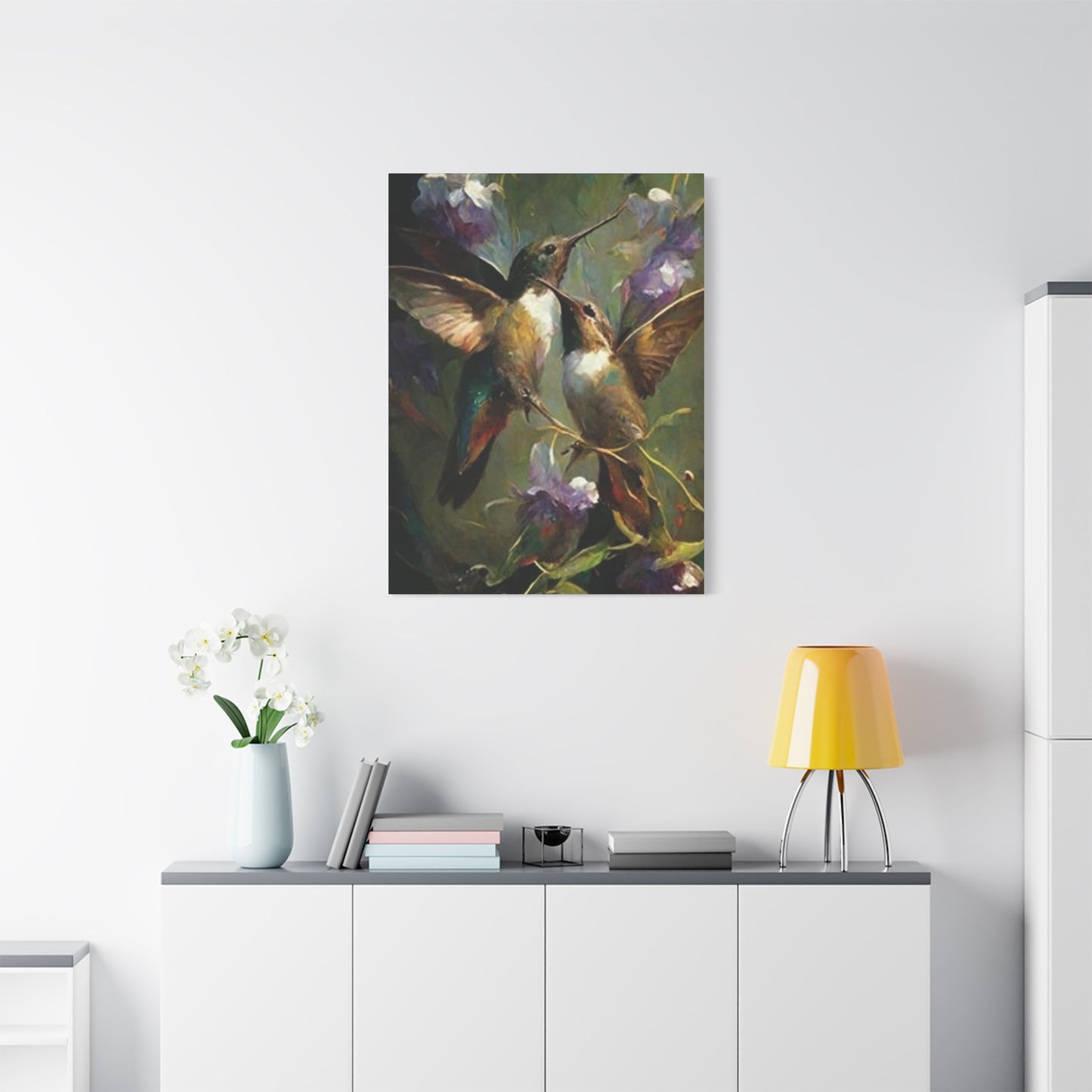 Colorful Humming Bird Couple Painting Wall Art & Canvas Prints