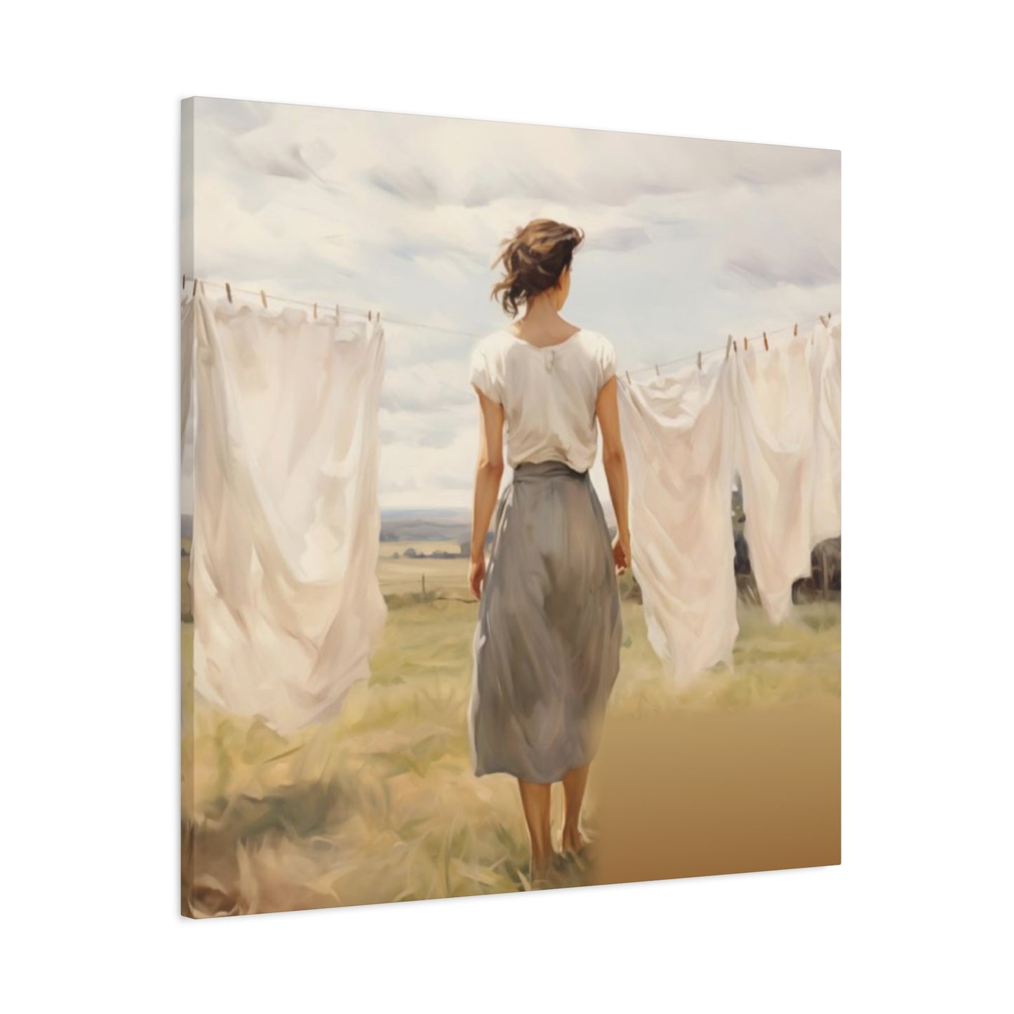 Women Drying White Clothes Laundry Wall Art & Canvas Prints