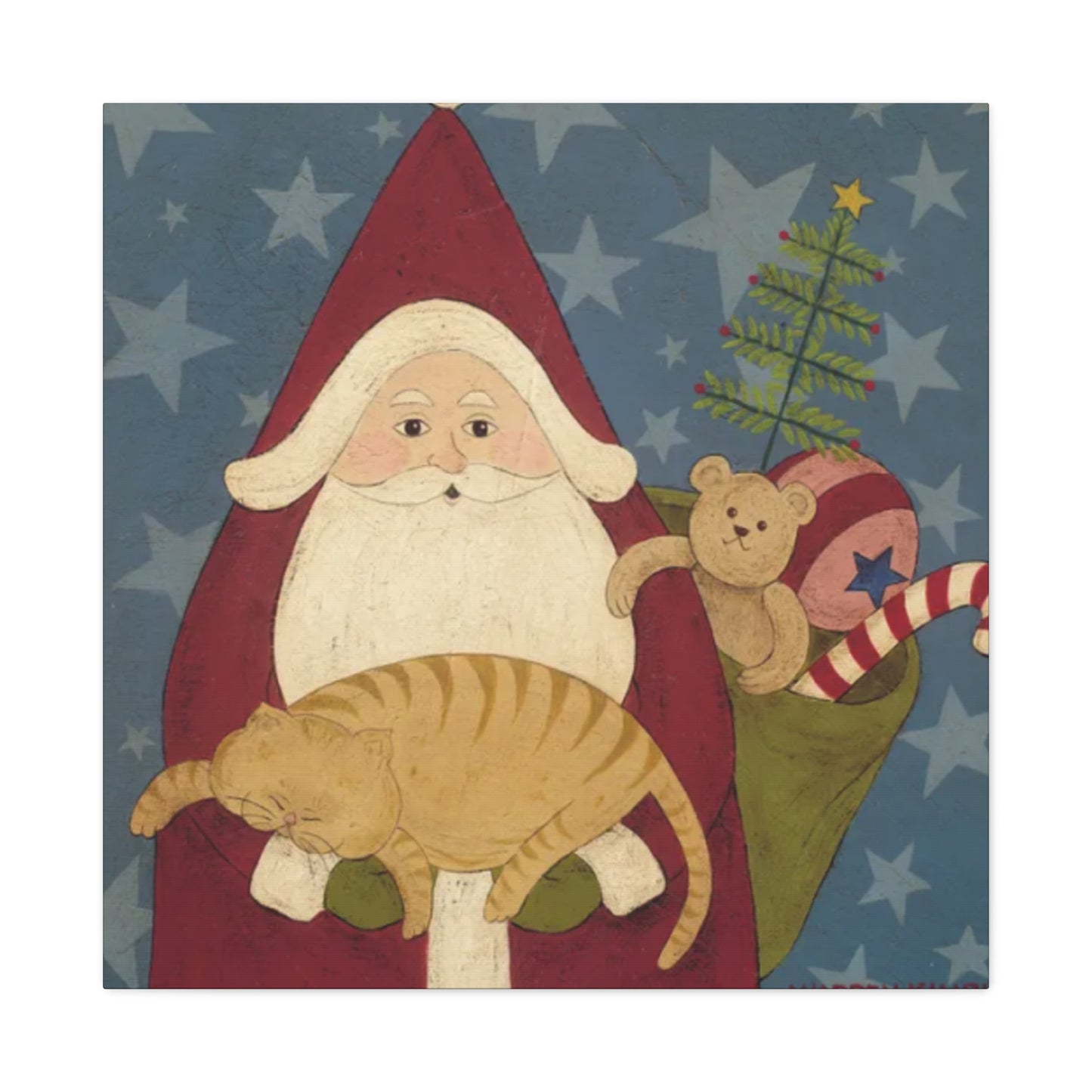 Santa With Cat And Gifts Kimble Warren Wall Art & Canvas Prints