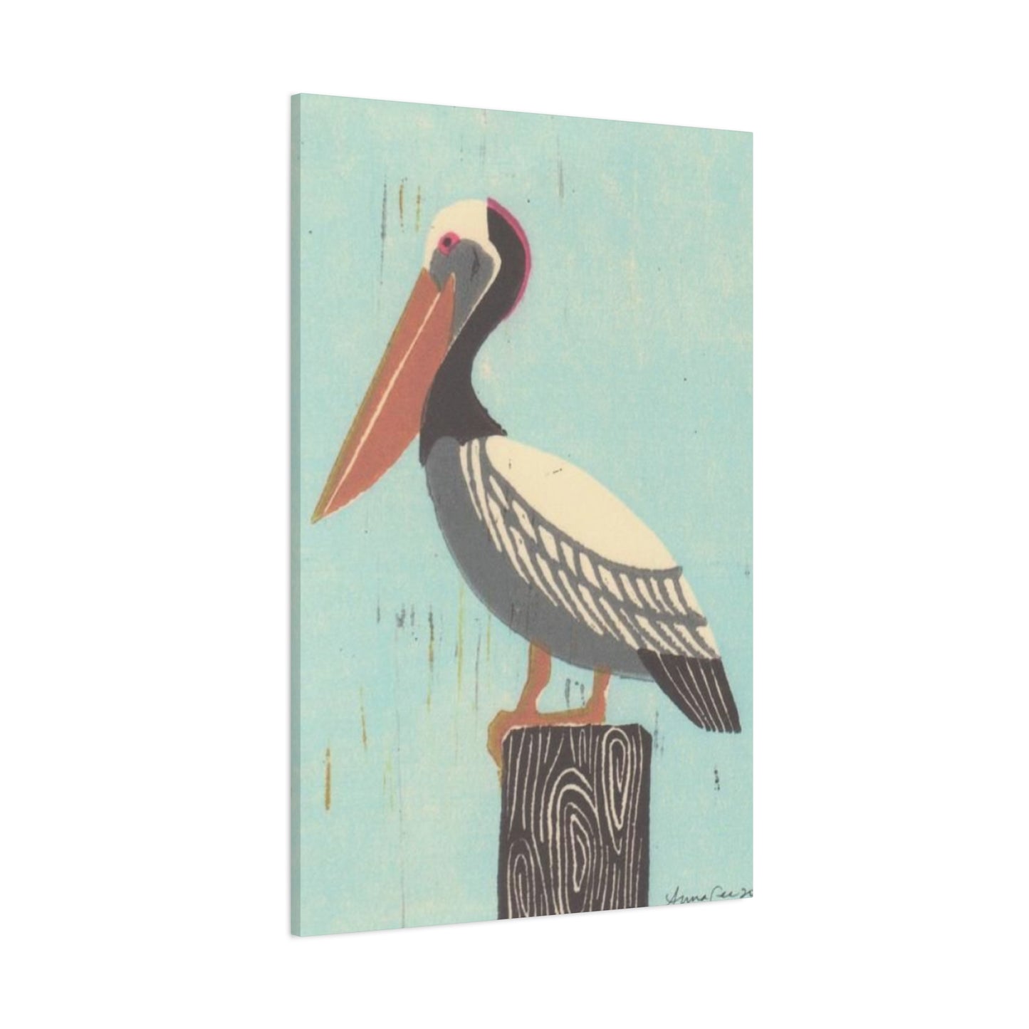 Brown Beak Pelican Colorful Drawing Wall Art & Canvas Prints