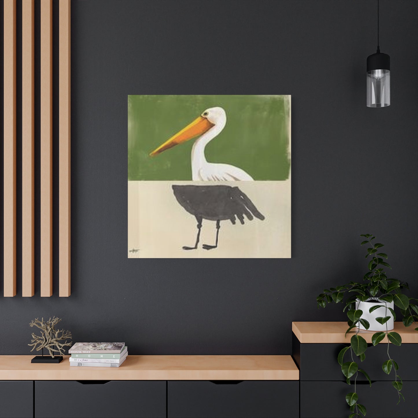 Black & White Pelican Cartoon Poster Wall Art & Canvas Prints