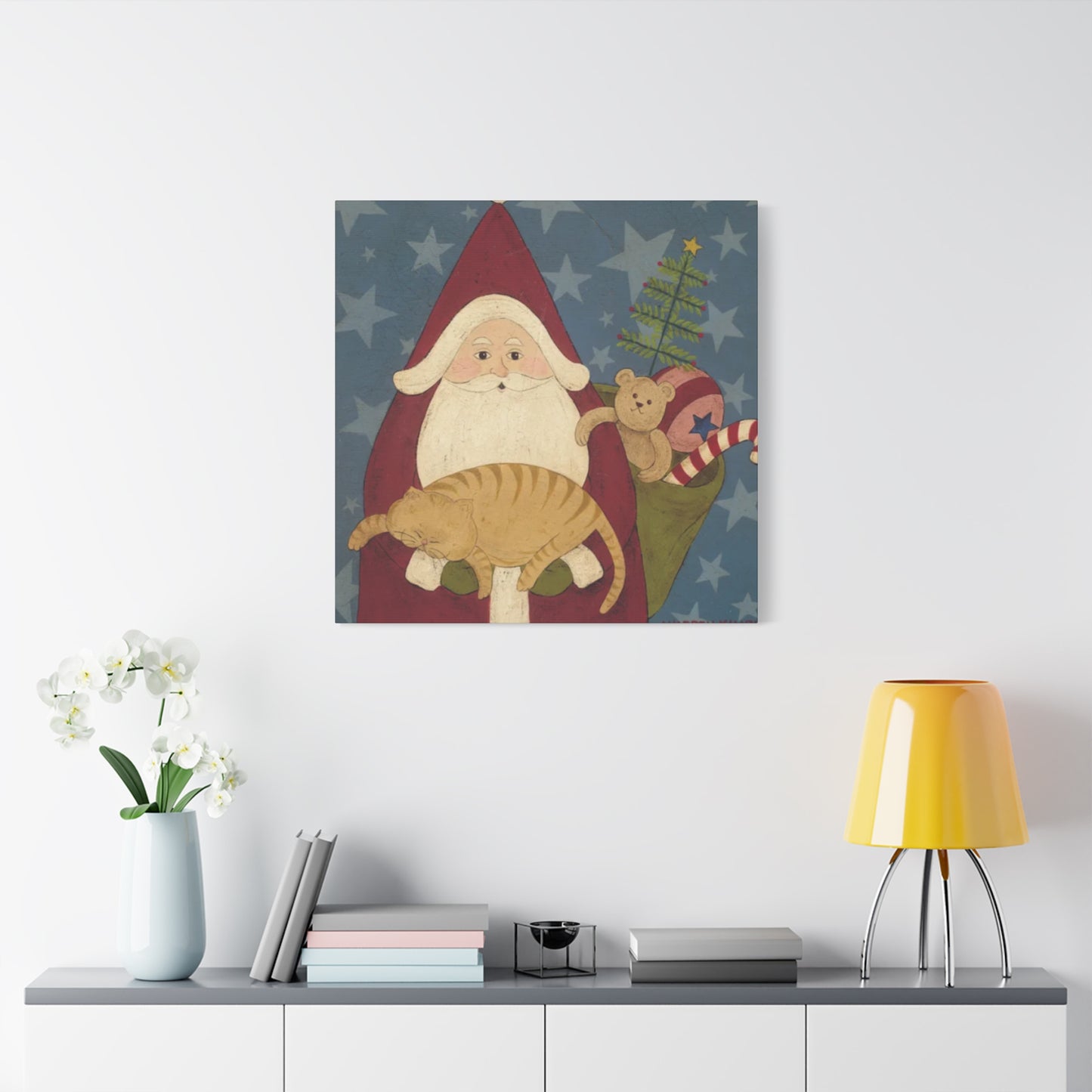 Santa With Cat And Gifts Kimble Warren Wall Art & Canvas Prints