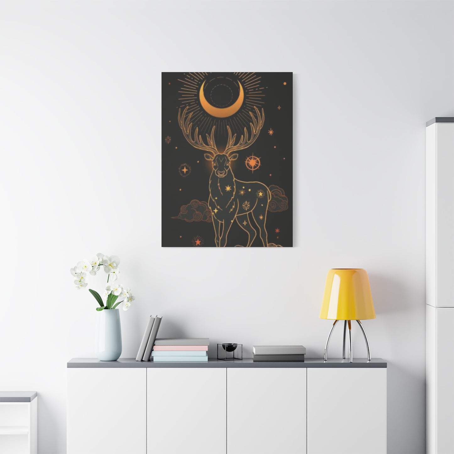 Deer with Crescent Moon Wall Art & Canvas Prints