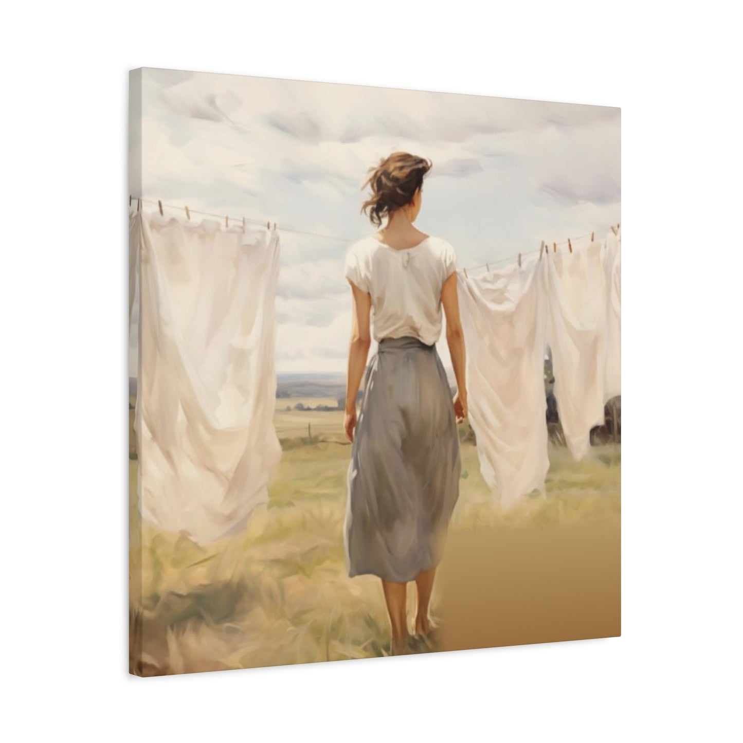 Women Drying White Clothes Laundry Wall Art & Canvas Prints