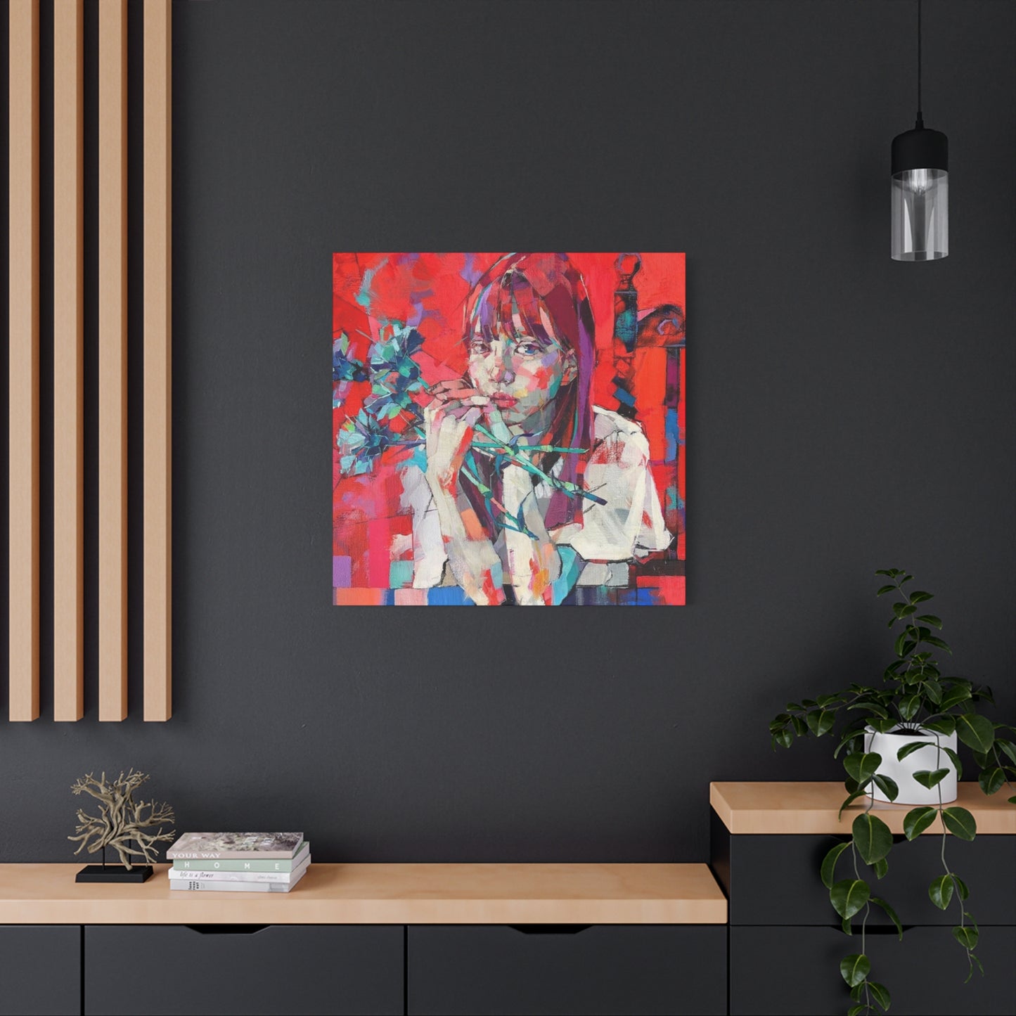 Girl Red Abstract Mixed Media Wall Art & Canvas Prints