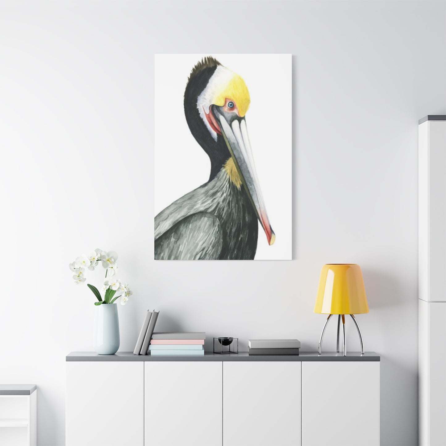 Long Beak Pelican Candid Drawing Wall Art & Canvas Prints