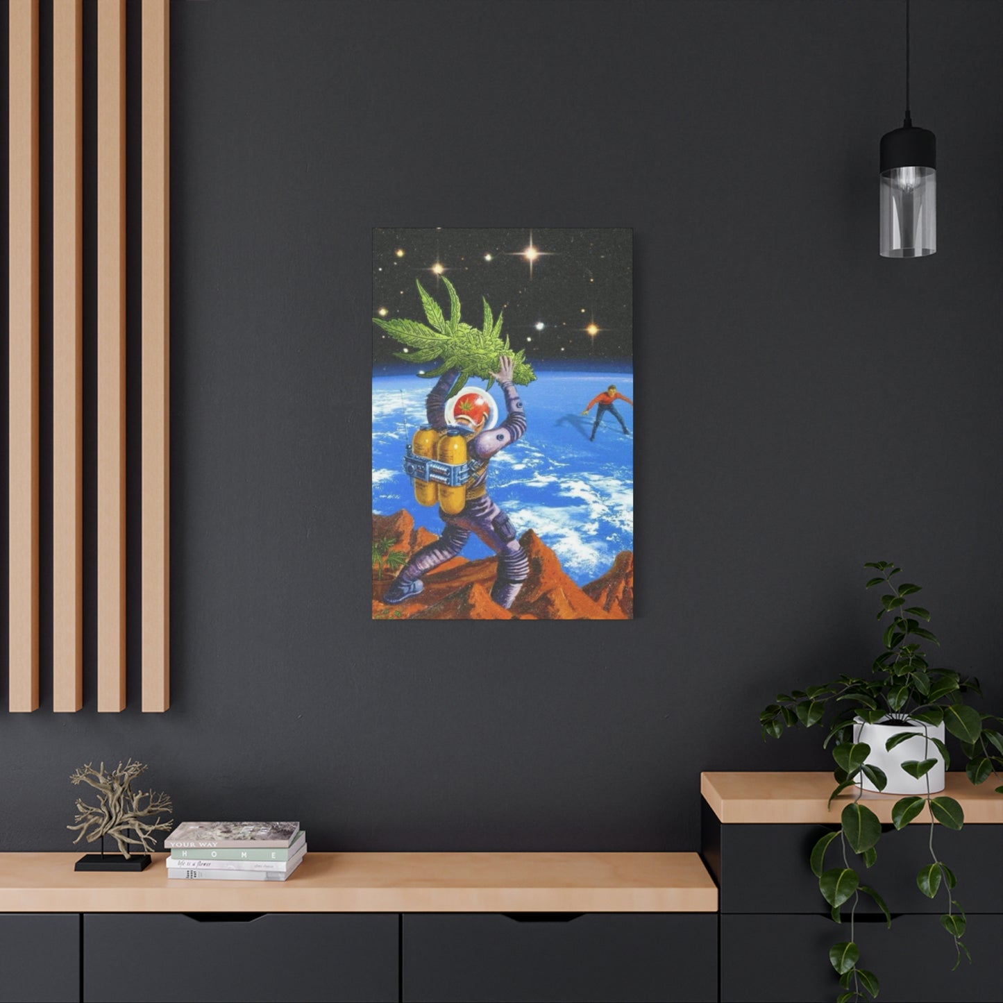 Astronaut Throwing Cactus Marijuana Wall Art & Canvas Prints