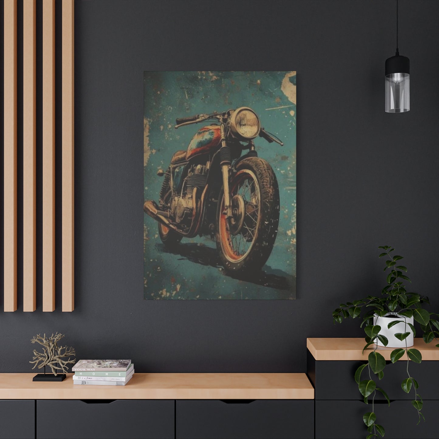 Blue Red Classic Poster Motorcycle Wall Art & Canvas Prints