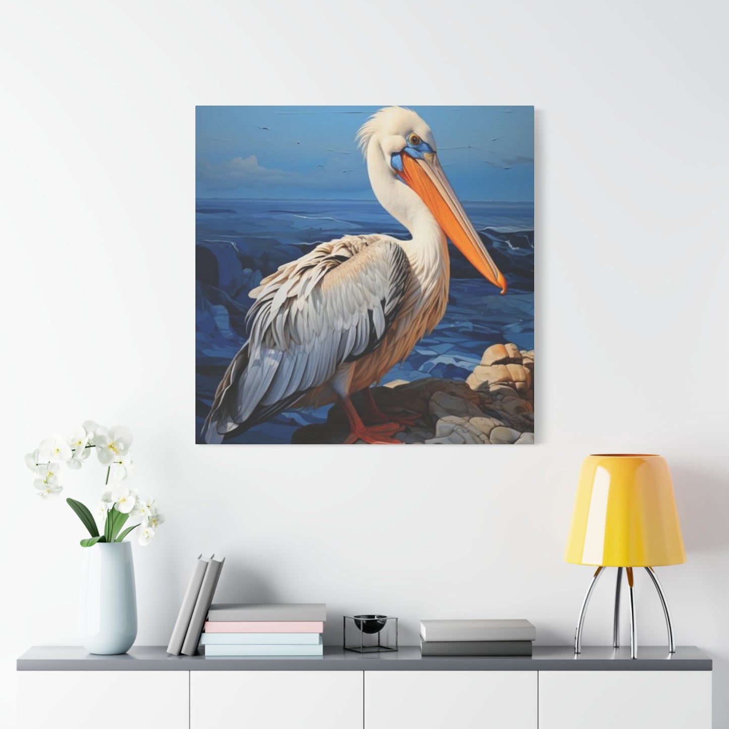 Small Pelican On Sea Shore Poster Wall Art & Canvas Prints