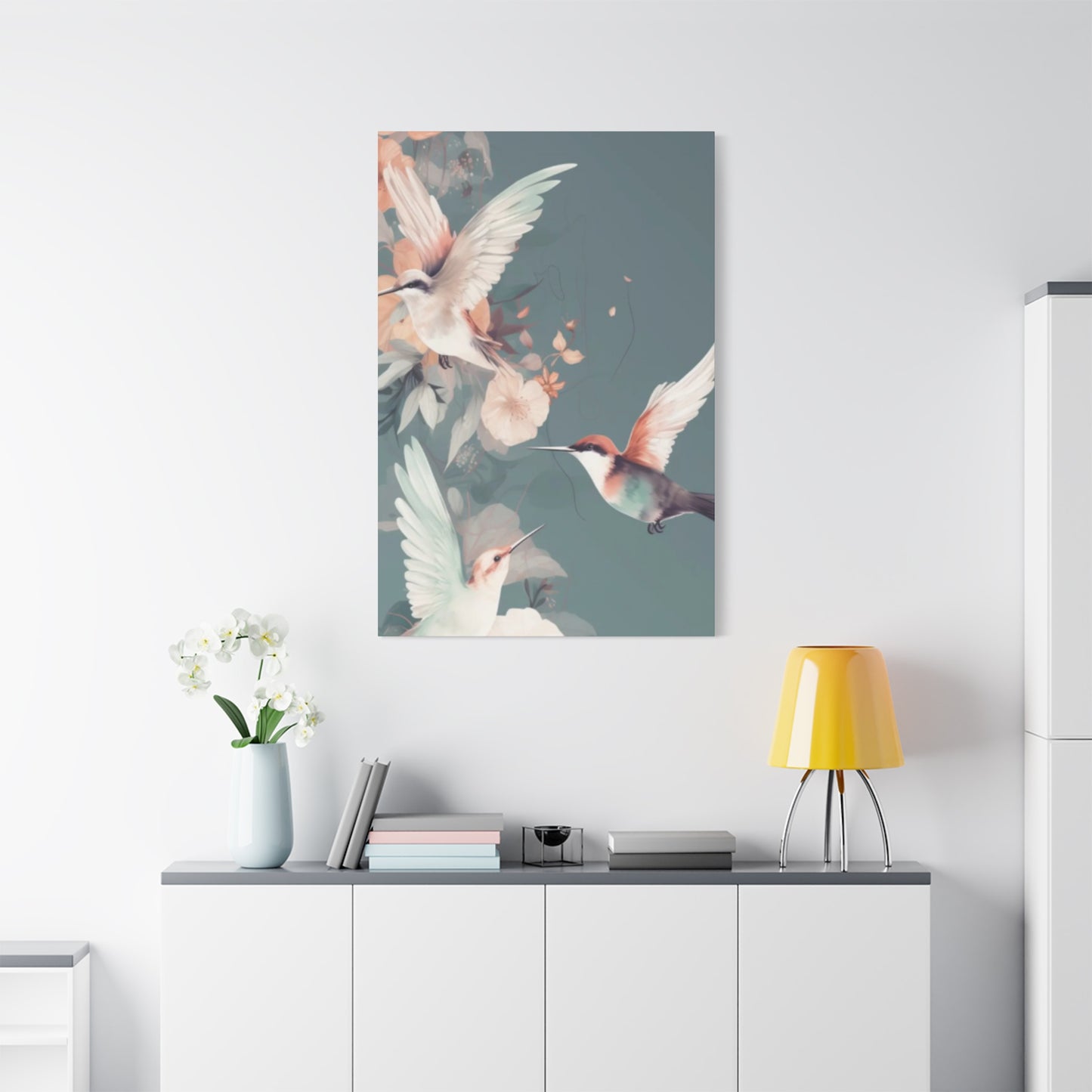 White Humming Birds Painting Wall Art & Canvas Prints