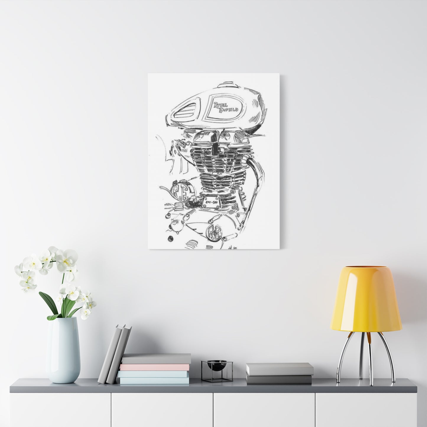 Royal Enfield Engine Drawing Motorcycle Wall Art & Canvas Prints