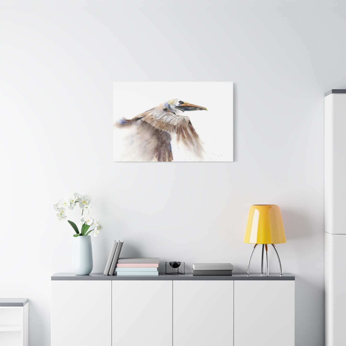 Long Beak Flying Pelican Wall Art & Canvas Prints