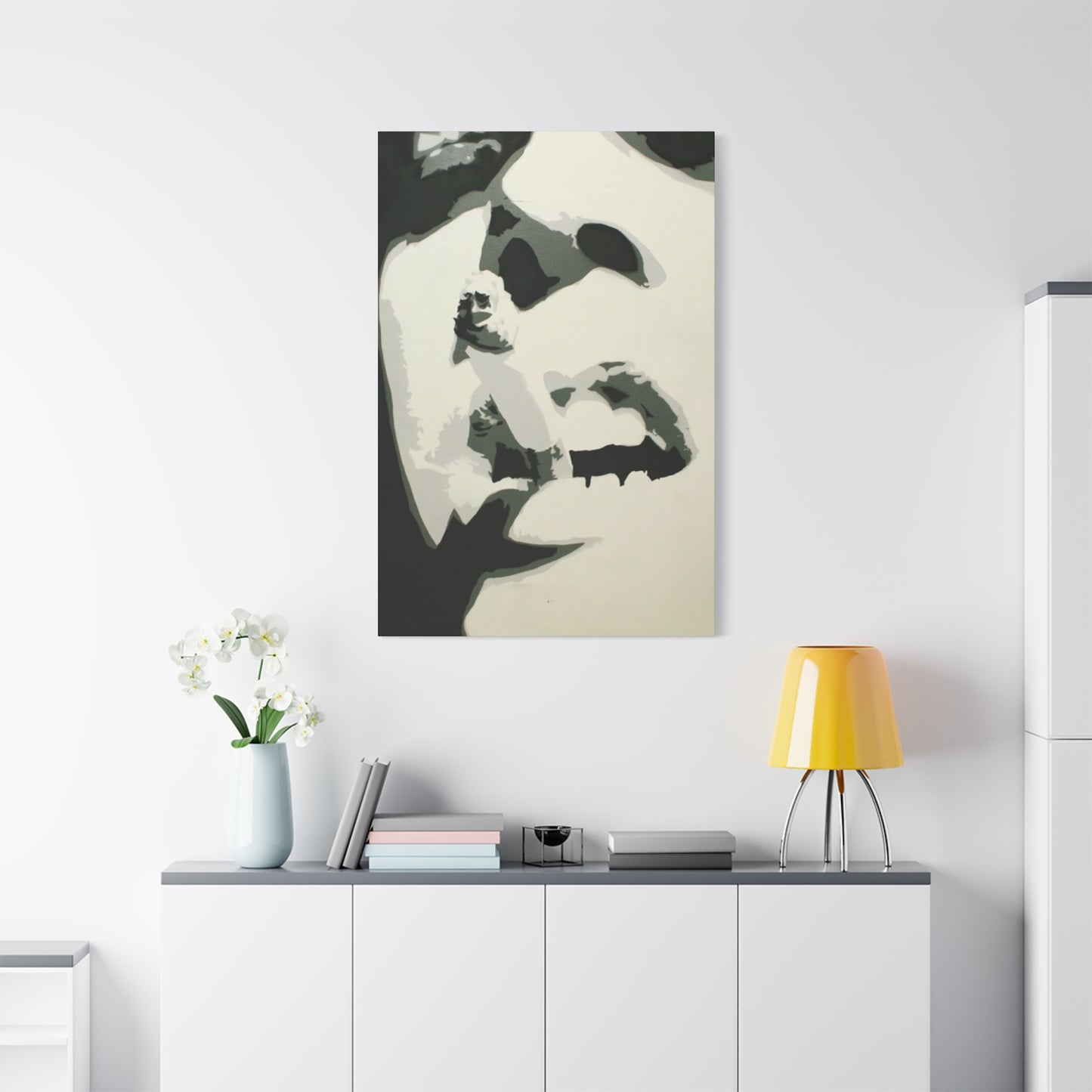 Greyscale Smoking Lips Abstract Painting Wall Art & Canvas Prints