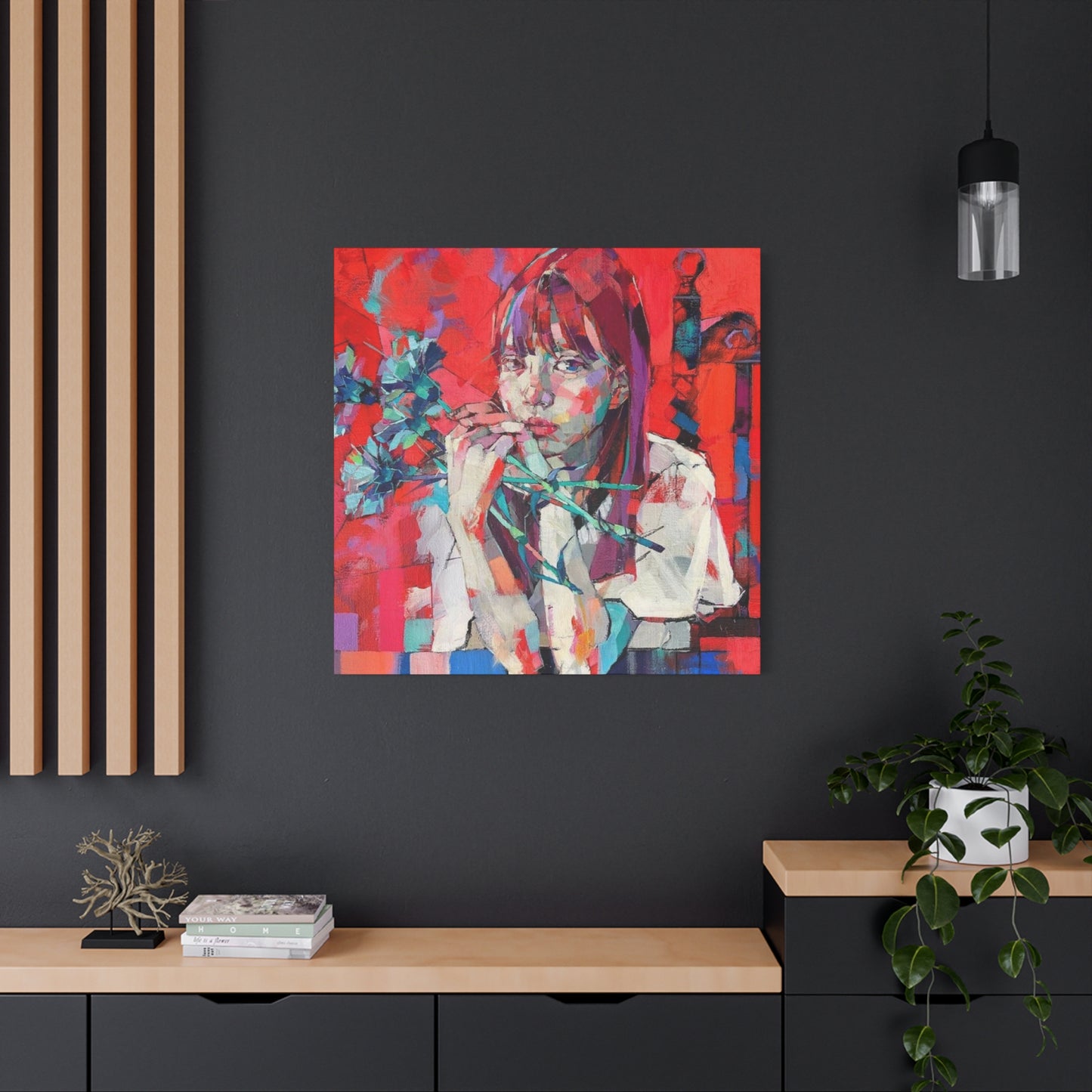 Girl Red Abstract Mixed Media Wall Art & Canvas Prints