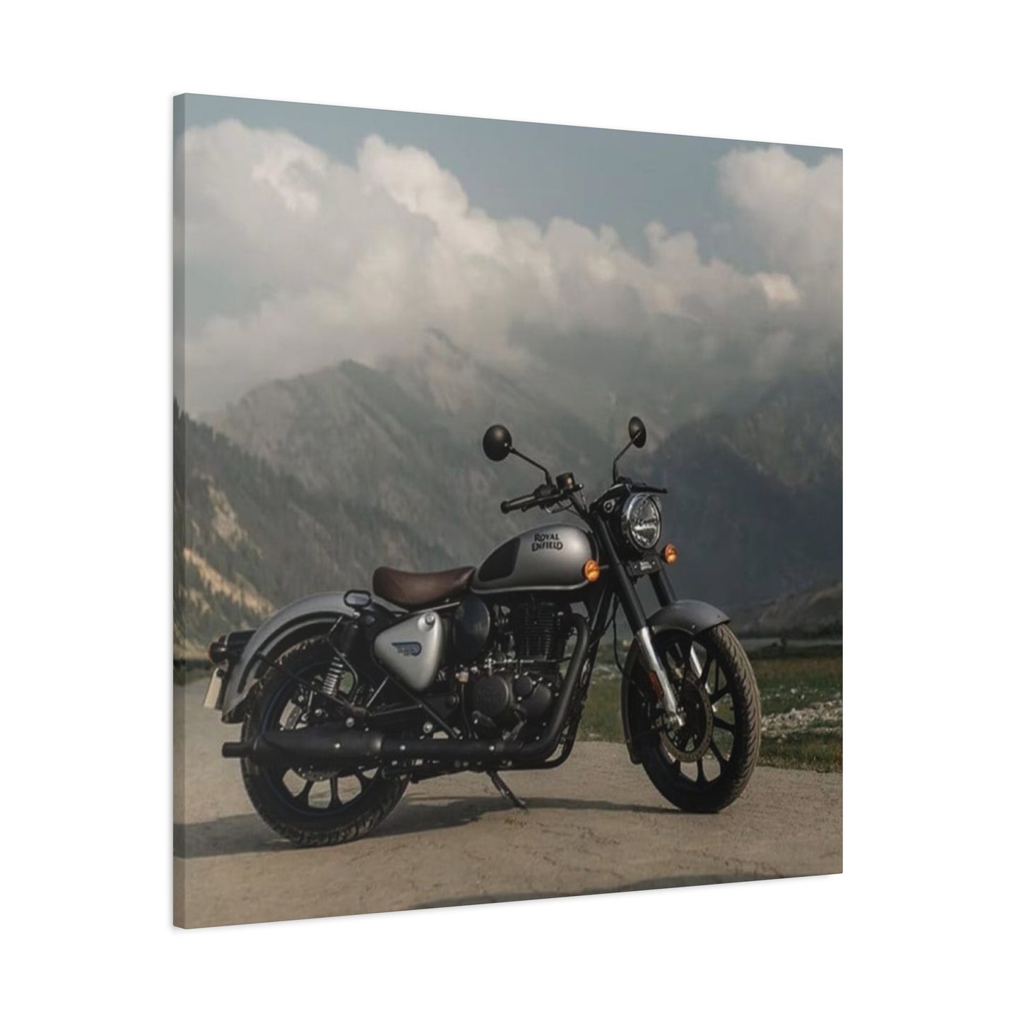 Gray Metal Classic Royal Enfield Motorcycle Wall Art & Canvas Prints