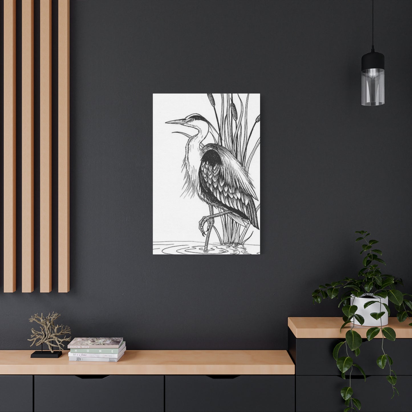 White Heron Drawing Wall Art & Canvas Prints