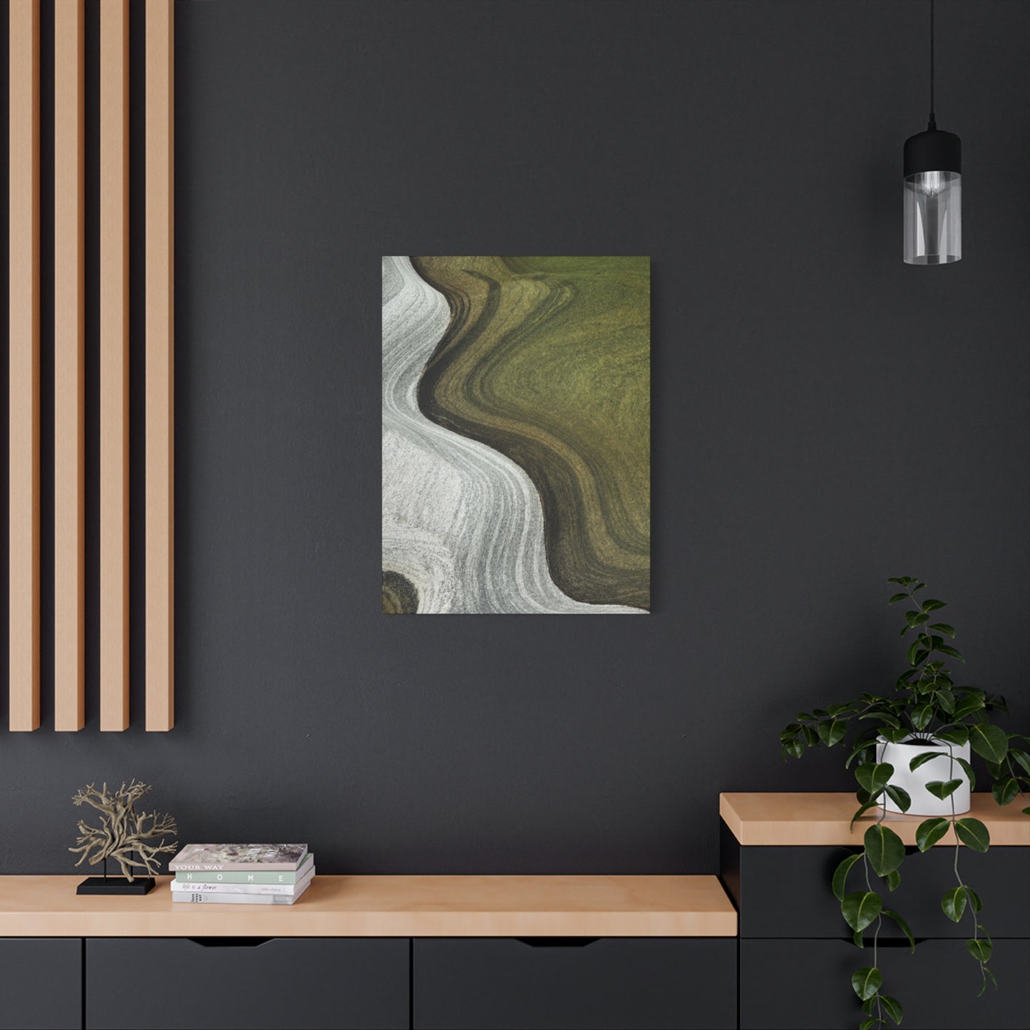 Olive Green & White Waves Wall Art & Canvas Prints