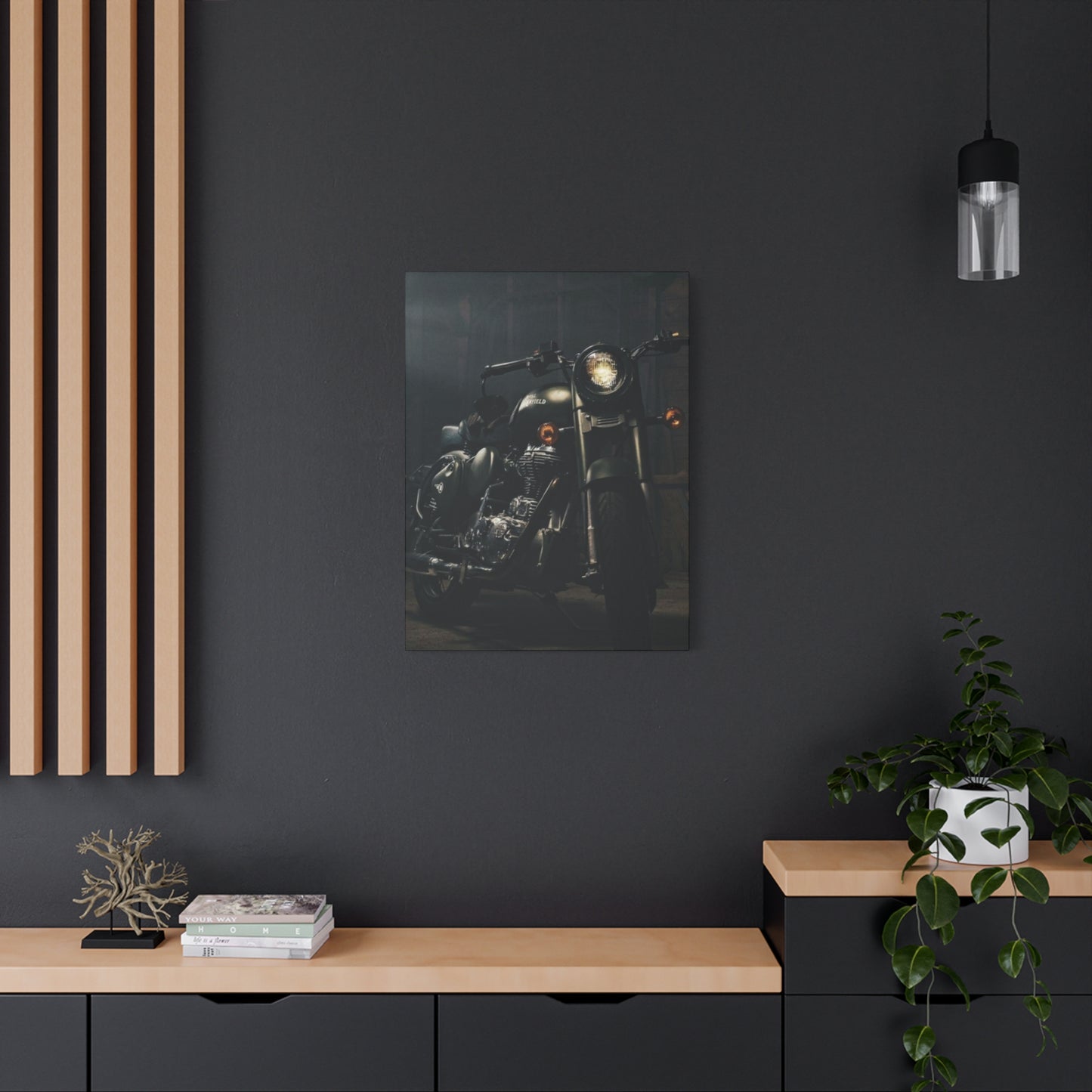 Black Classic Royal Enfield Motorcycle Wall Art & Canvas Prints