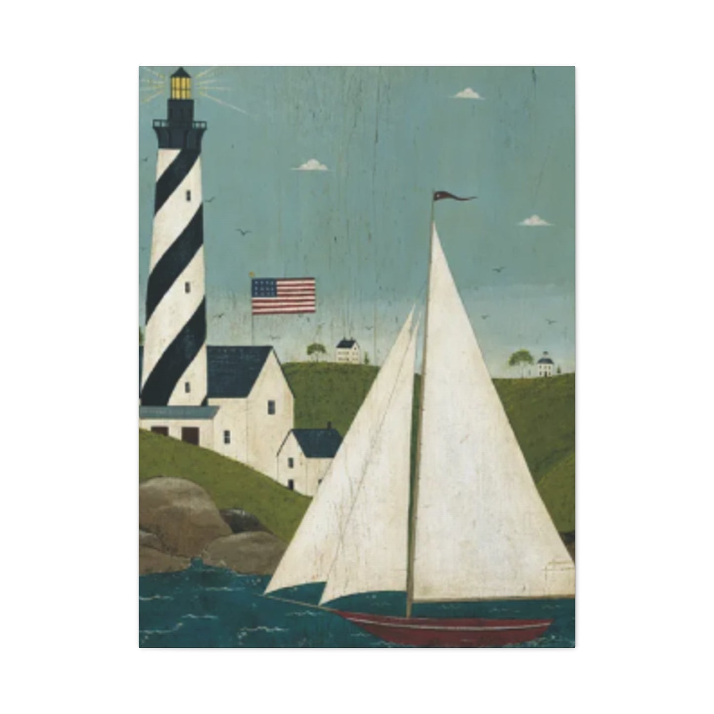 Lighthouse And Sailboat Kimble Warren Wall Art & Canvas Prints