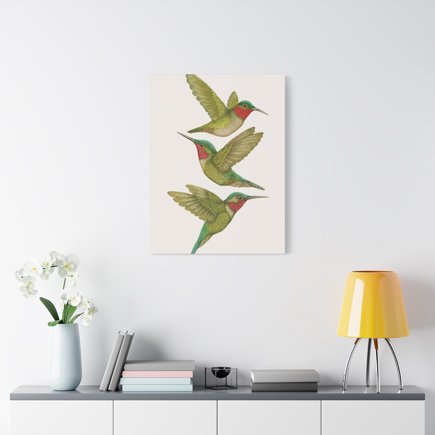 Three Green Humming Bird Painting Wall Art & Canvas Prints