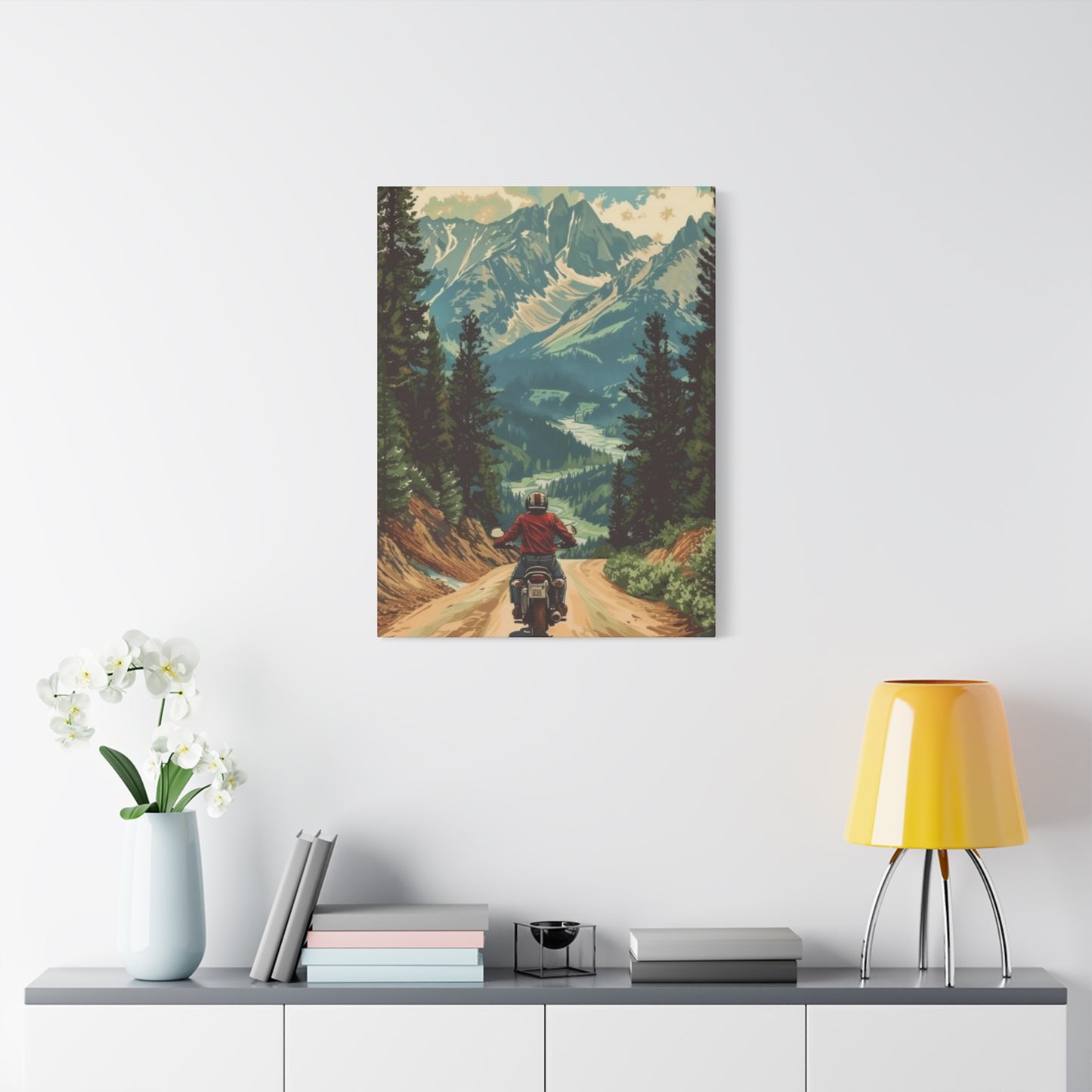 Bike Riding In Mountains Motorcycle Wall Art & Canvas Prints