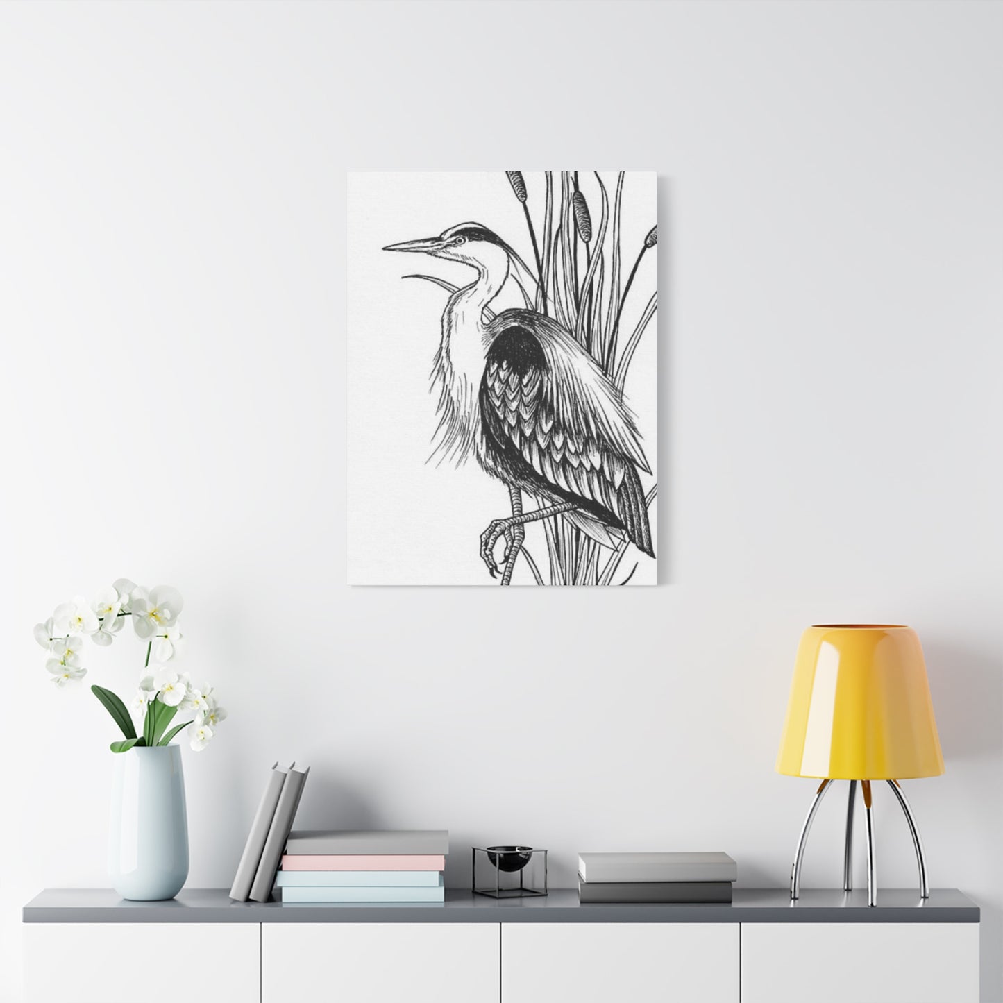 White Heron Drawing Wall Art & Canvas Prints