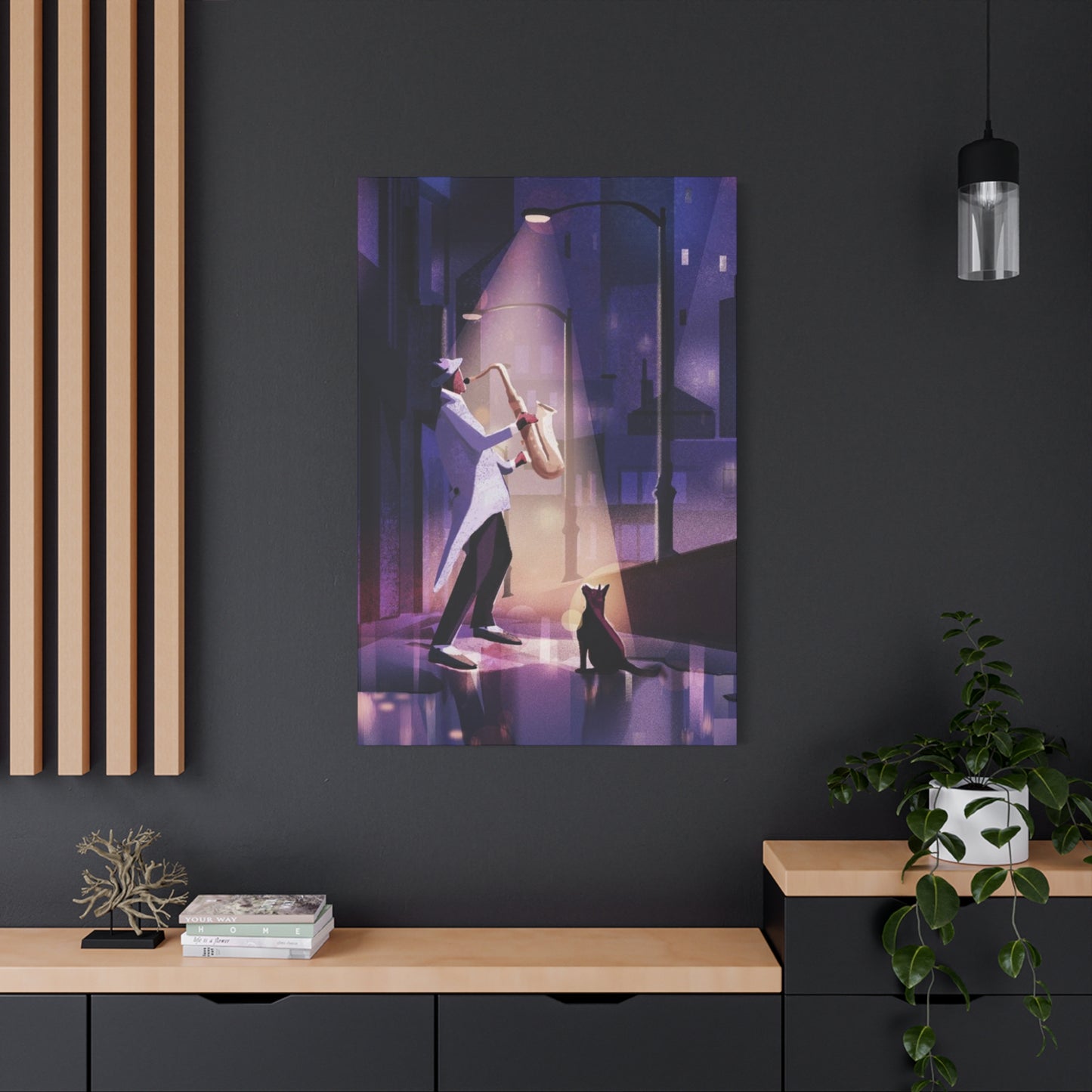 Saxophone Artist with Cat Wall Art & Canvas Prints