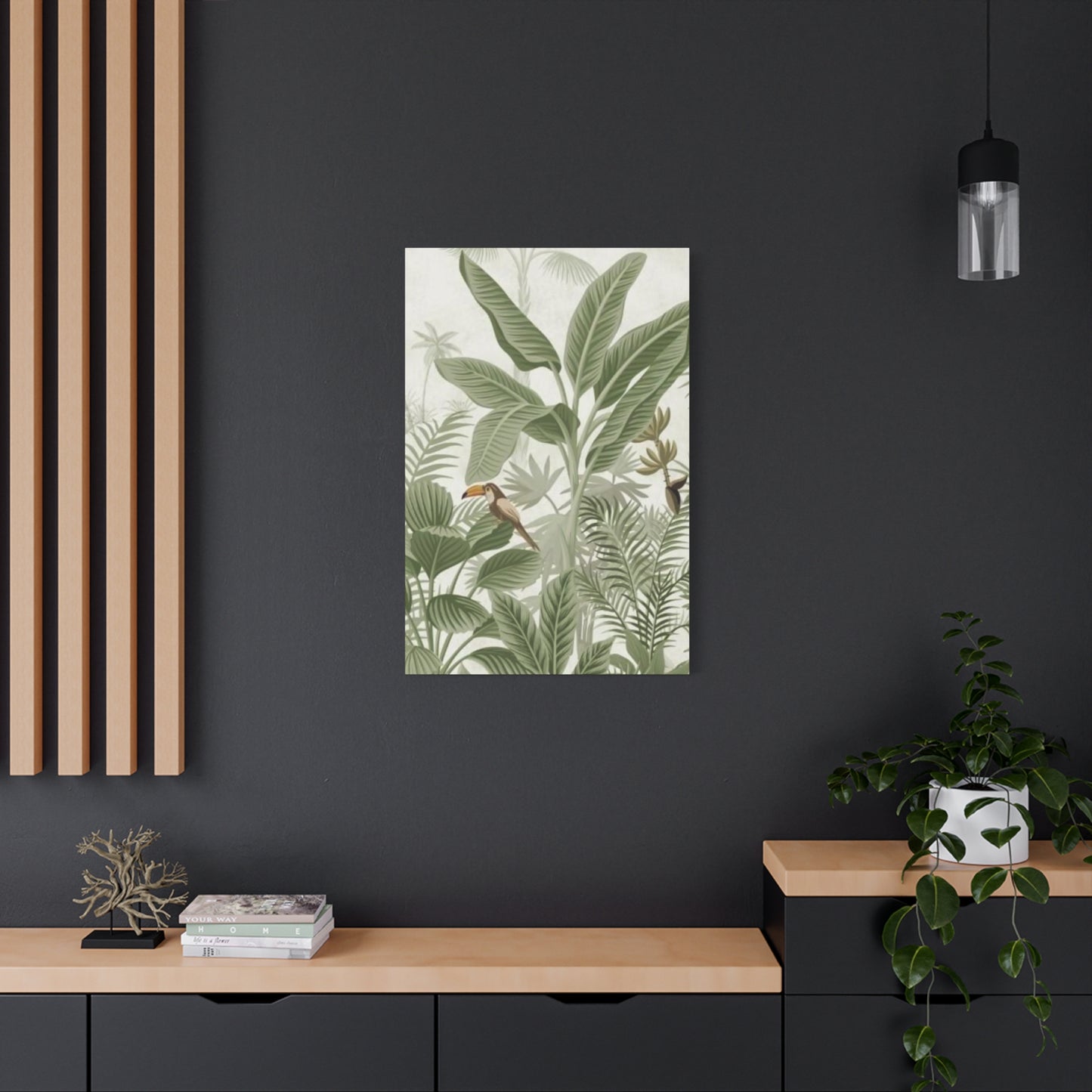 Beautiful Olive Green Plant & Bird Poster Wall Art & Canvas Prints