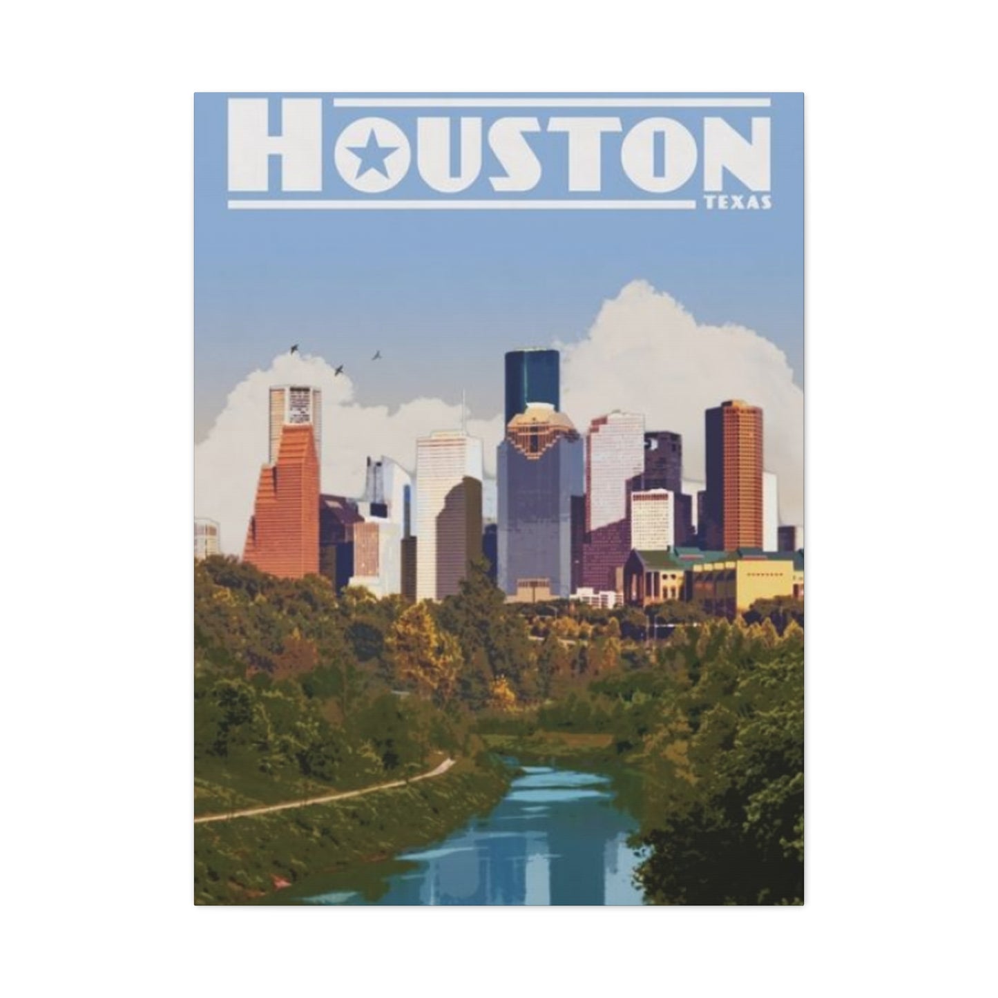 Colorful Charming Houston Skyline Painting Wall Art & Canvas Prints