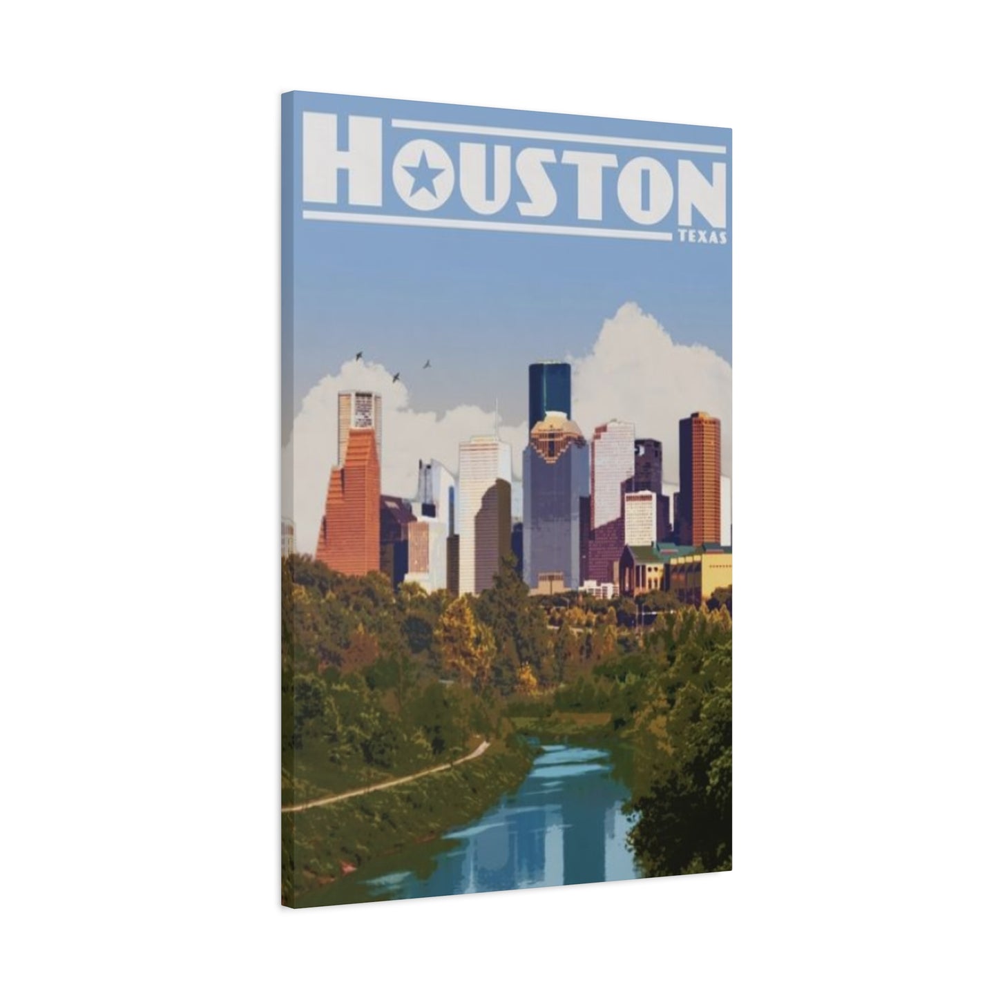 Colorful Charming Houston Skyline Painting Wall Art & Canvas Prints