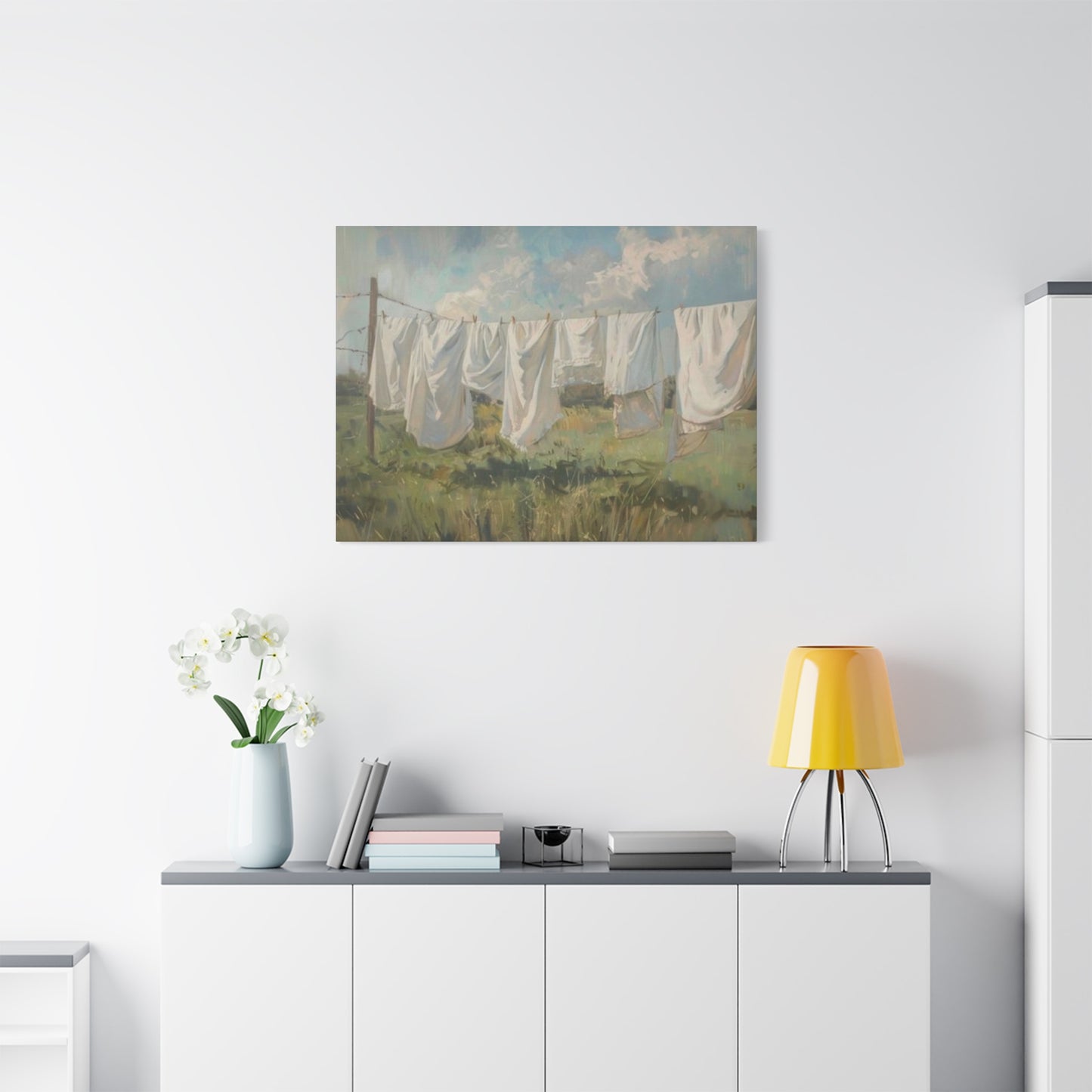 White Clothes Drying Laundry Wall Art & Canvas Prints