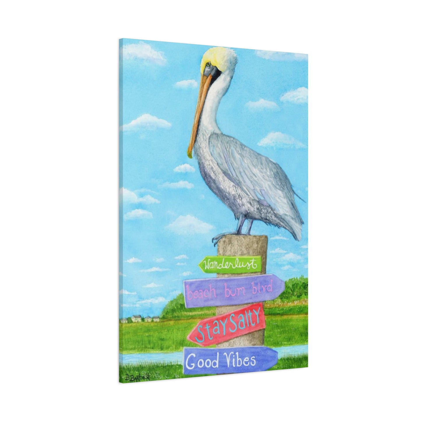 Long Beak Pelican Colorful Drawing Wall Art & Canvas Prints