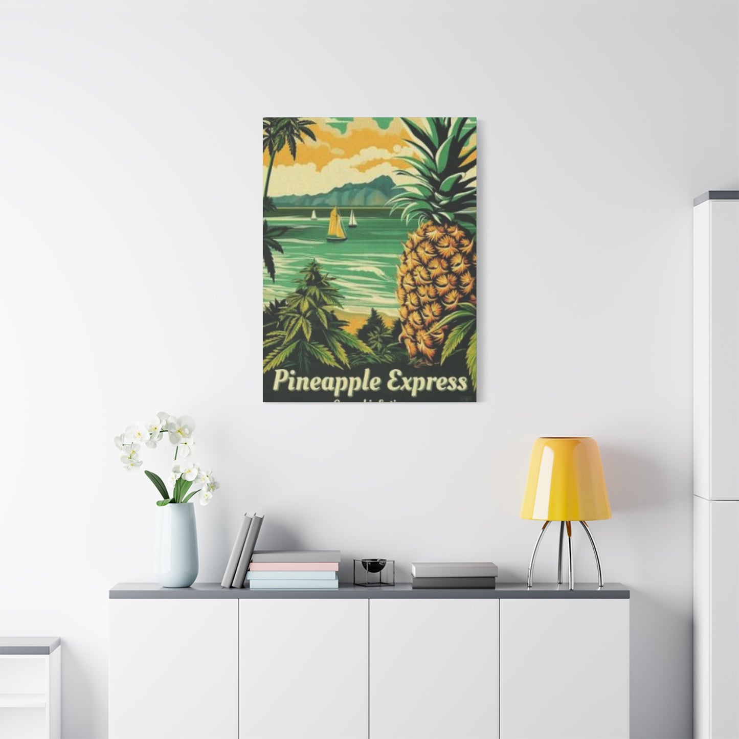 Pineapple On Beach Marijuana Wall Art & Canvas Prints