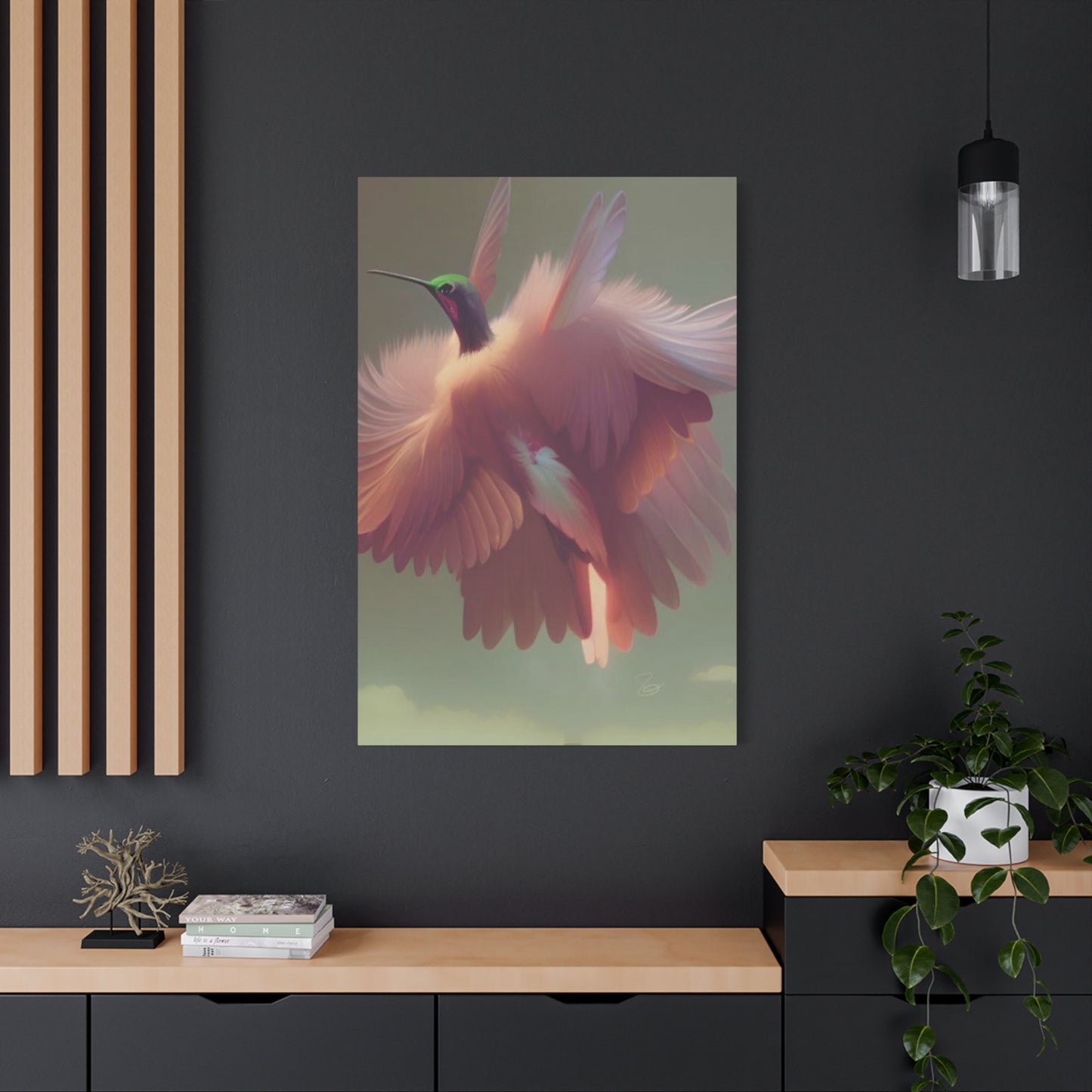 Beautiful Pink Humming Bird Candid Painting Wall Art & Canvas Prints