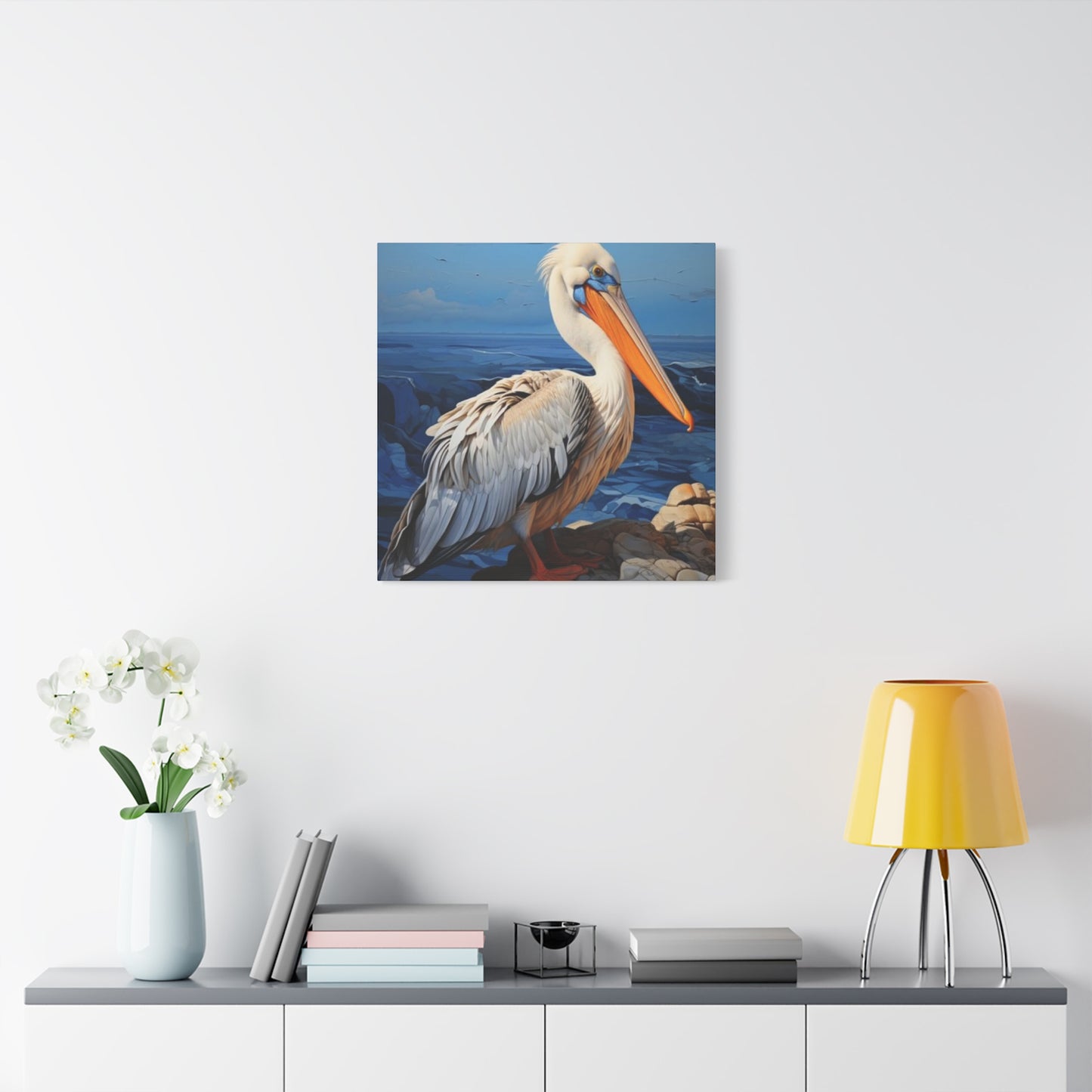 Small Pelican On Sea Shore Poster Wall Art & Canvas Prints