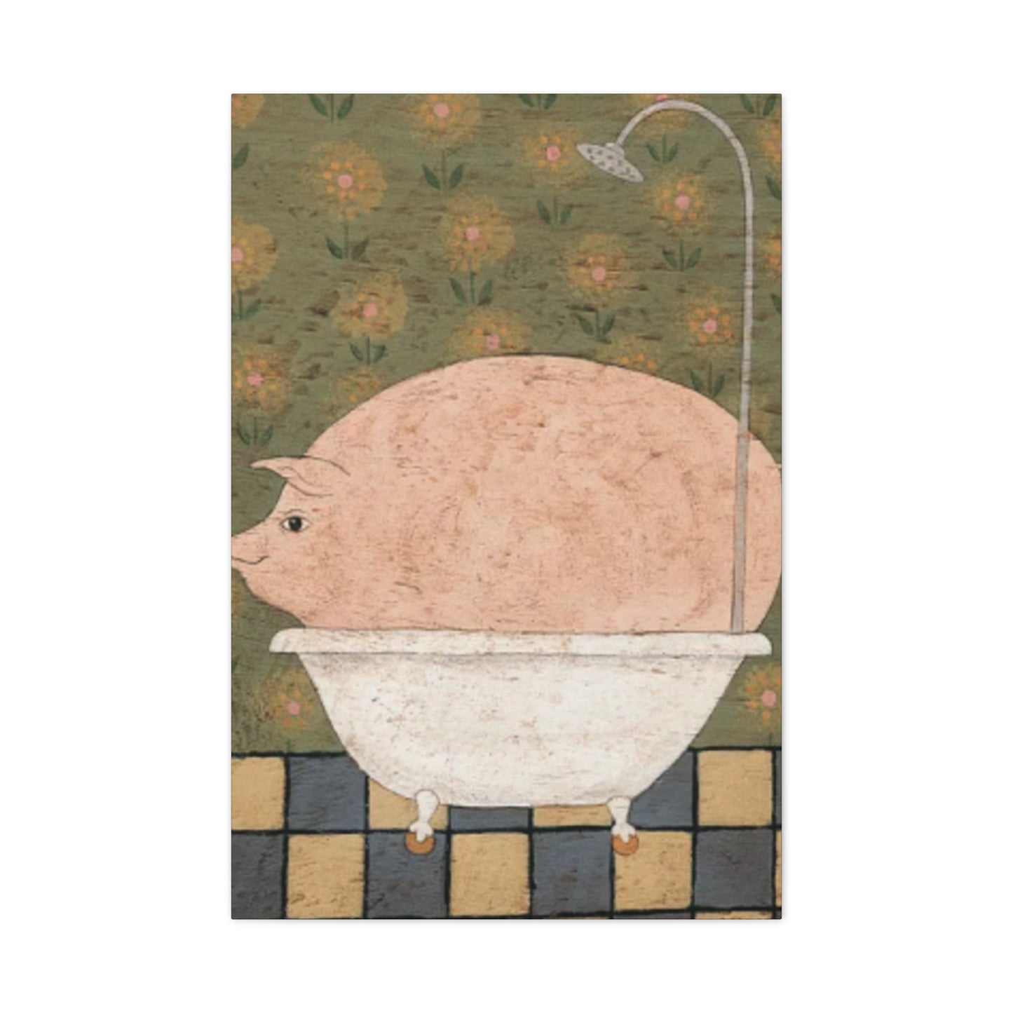 Fat Pig In Bathtub Kimble Warren Wall Art & Canvas Prints