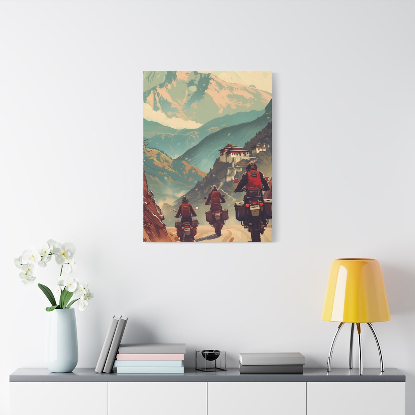 Bike Travelling In Mountains Motorcycle Wall Art & Canvas Prints