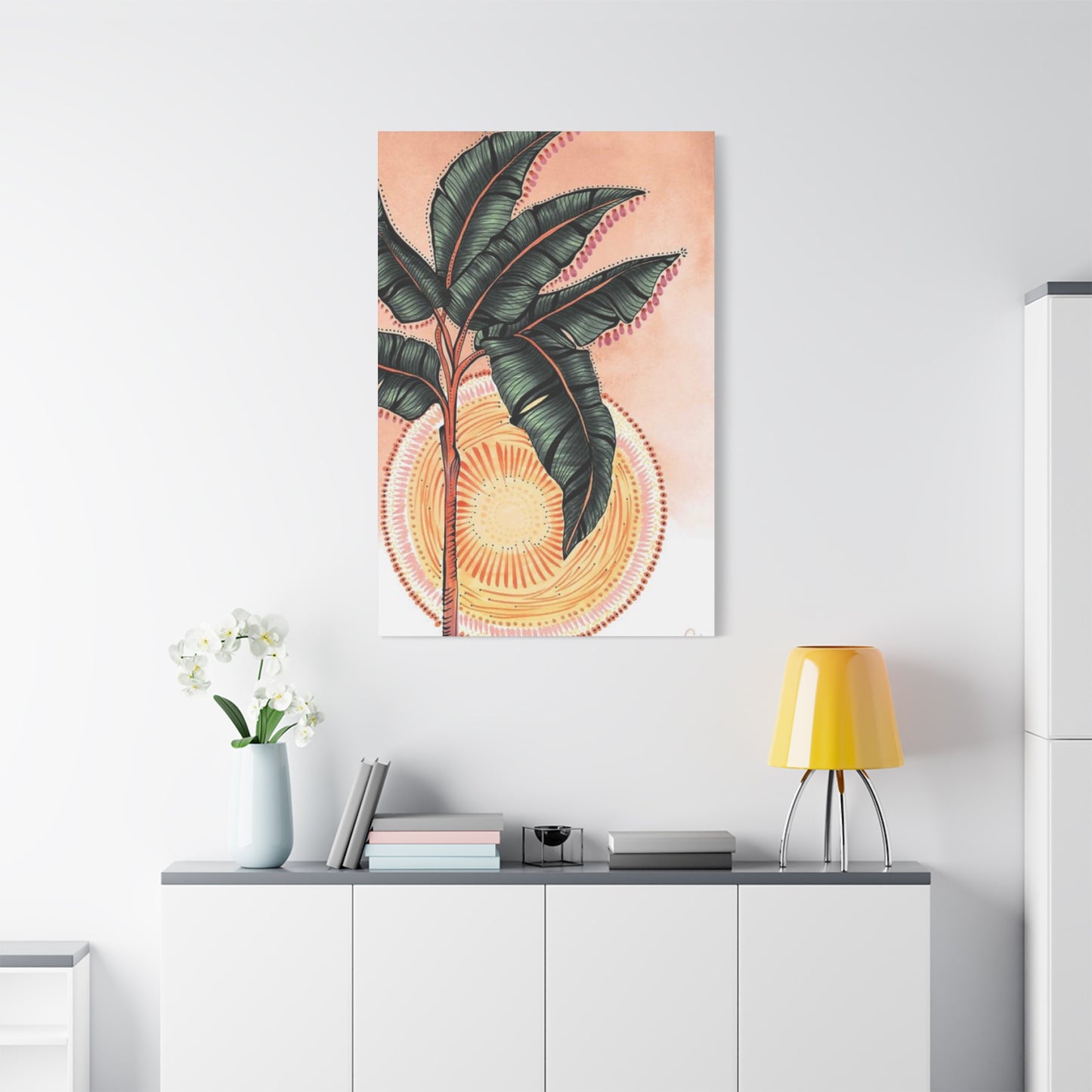 Sunset & Palm Tree Drawing Wall Art & Canvas Prints