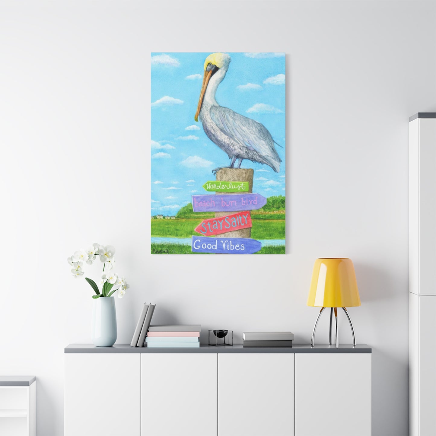 Long Beak Pelican Colorful Drawing Wall Art & Canvas Prints