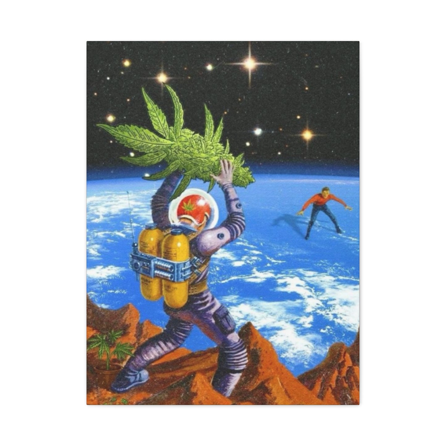 Astronaut Throwing Cactus Marijuana Wall Art & Canvas Prints