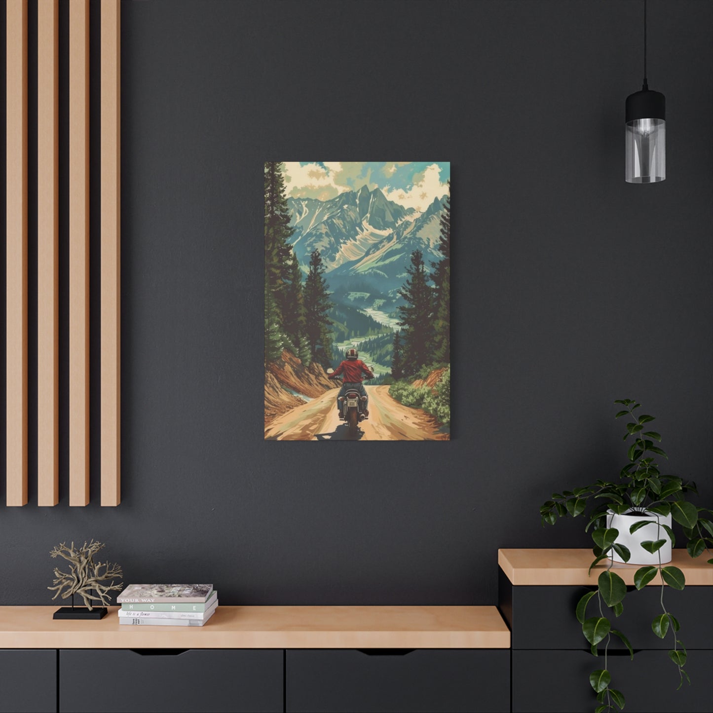 Bike Riding In Mountains Motorcycle Wall Art & Canvas Prints