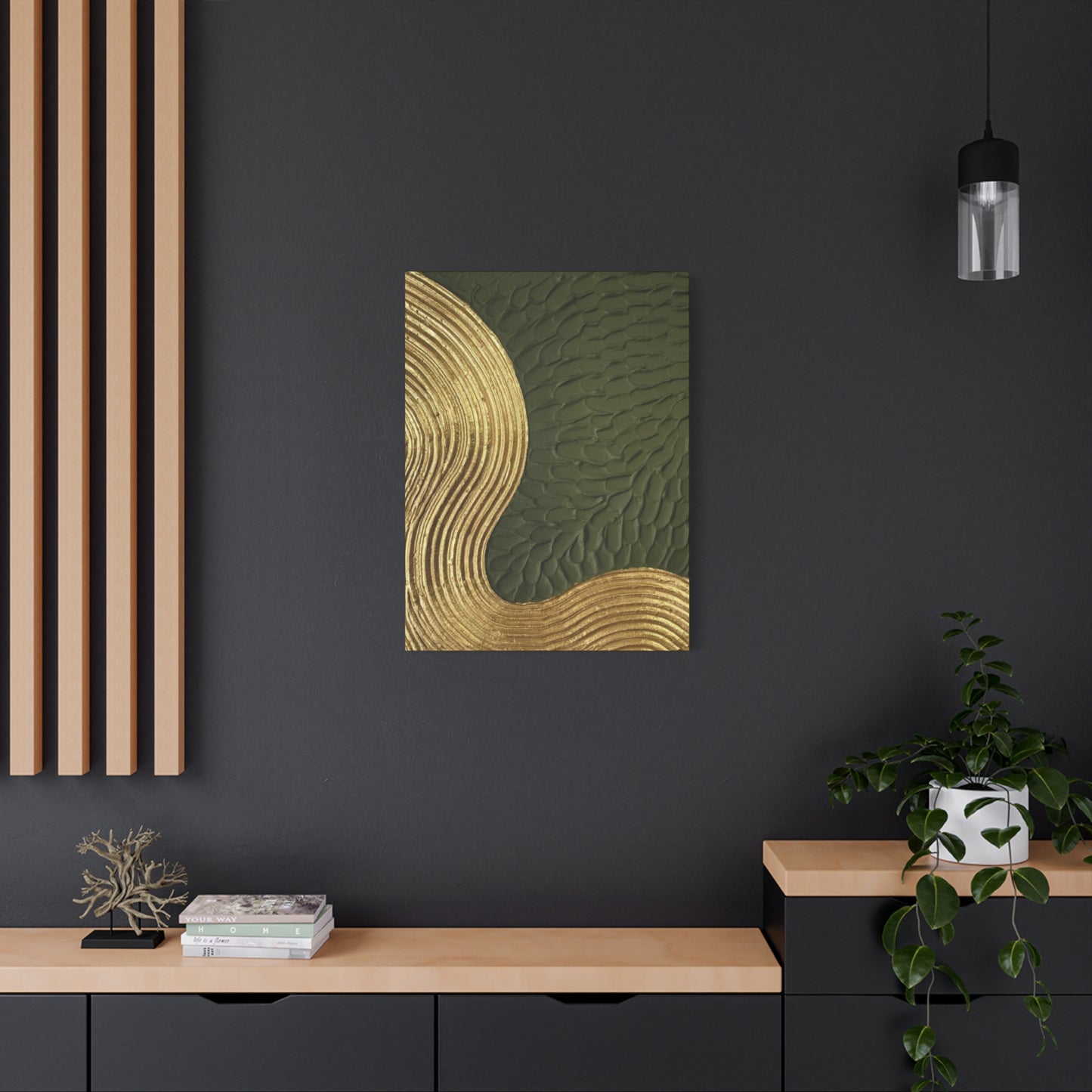 Golden & Olive Green Color Drawing Wall Art & Canvas Prints