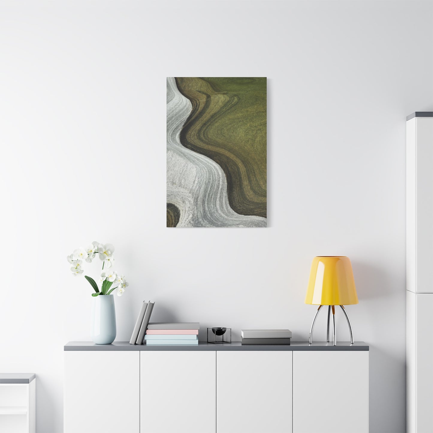 Olive Green & White Waves Wall Art & Canvas Prints