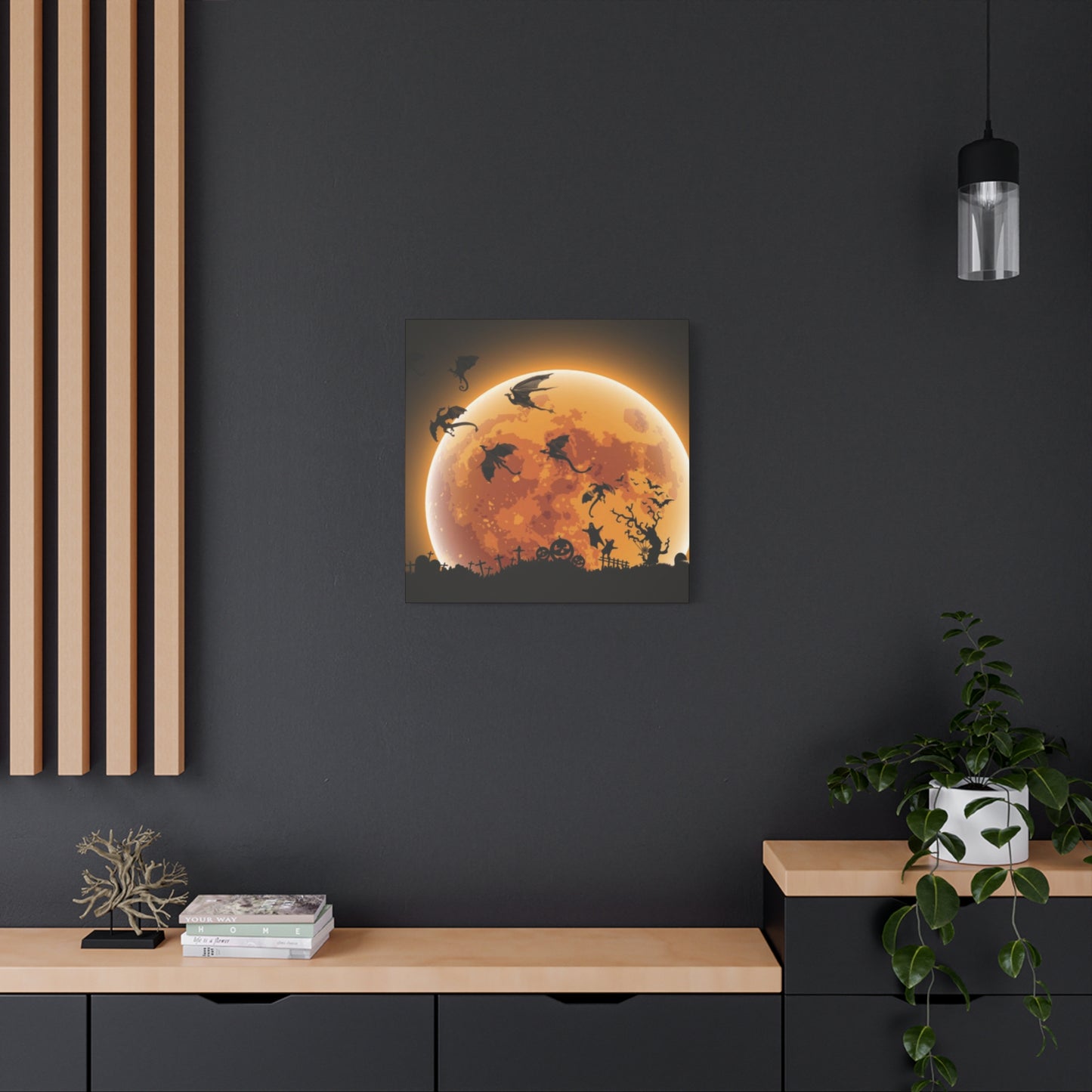 Full Moon Dragon Halloween Wall Art & Canvas Prints