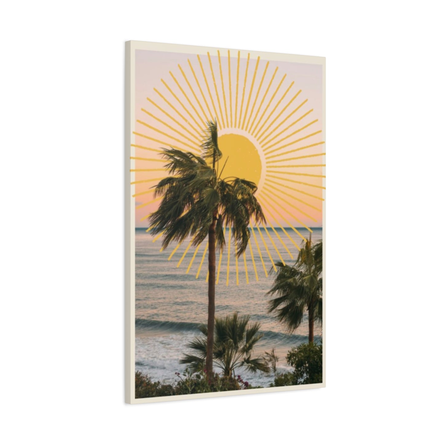 Sunset & Palm Tree On The Beach Wall Art & Canvas Prints