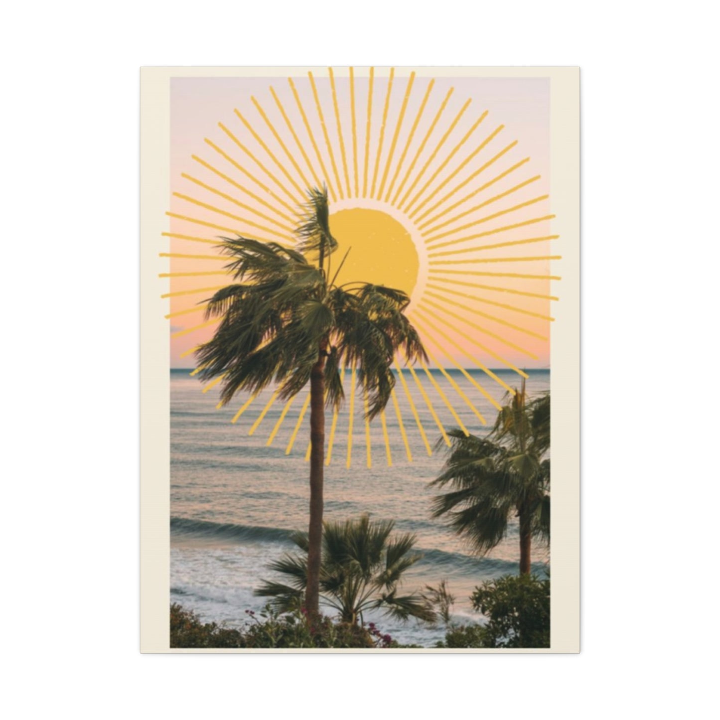 Sunset & Palm Tree On The Beach Wall Art & Canvas Prints